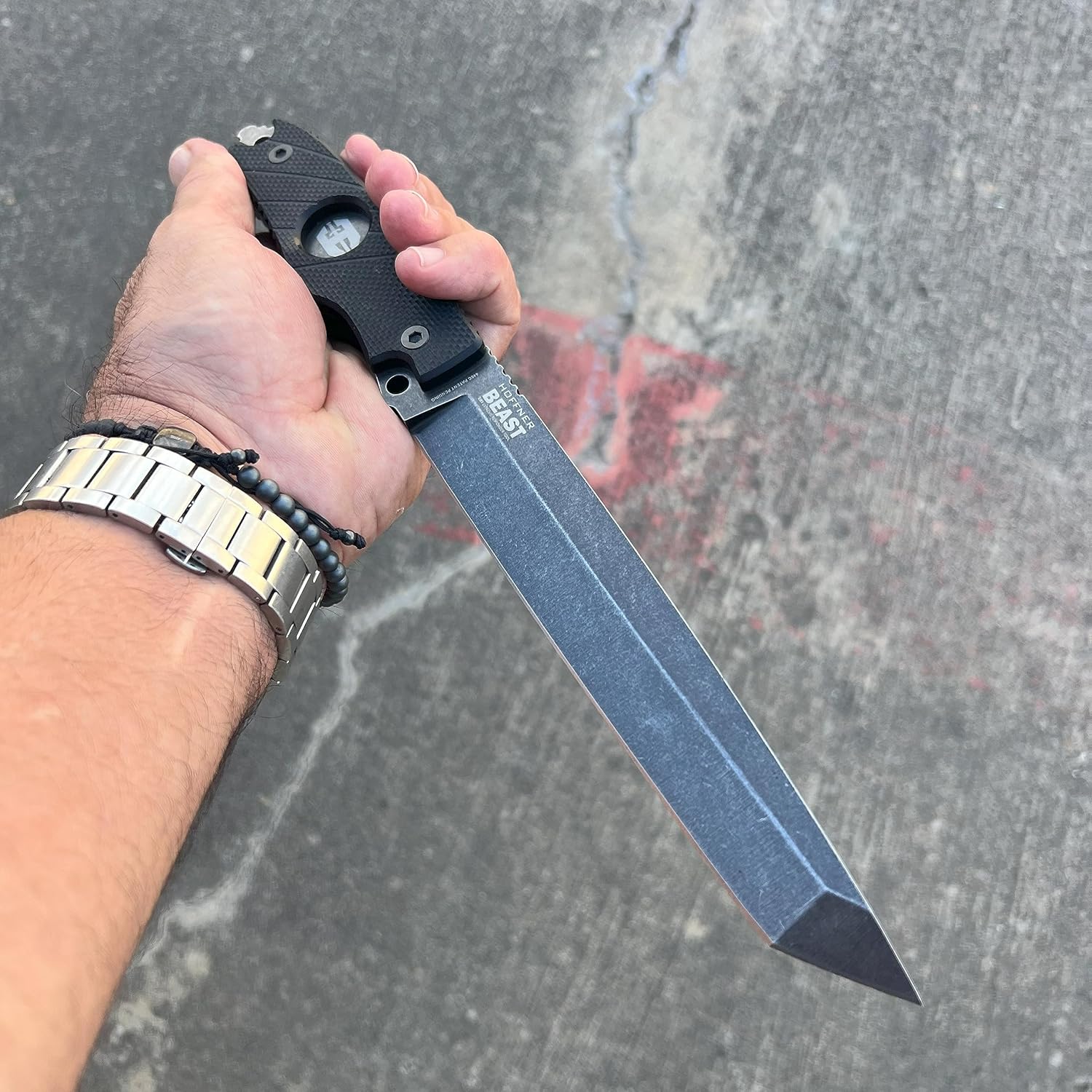 Hoffner Beast Fixed Blade. Camping, Hunting, Bushcraft, Survival Knife - 7 Inch Full Tang 440C SS 3/8 Inch Thick Tanto Blade - HRC 56-58 - 12 Inch Overall - Select Grip / Blade Color