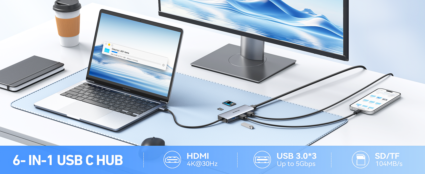 Amazon.com: USB-C Hub Multiport Adapter for MacBook Air/Pro - 6 in