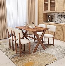 MURALICRAFT Sheesham Wood 45 Inch Dining Table 4 Seater | Four Seater Dinning Table Set with 4 Upholstered Dining Chairs | Table: Criss Cross Design | Chair: Premium Round Edge | Rosewood, Honey