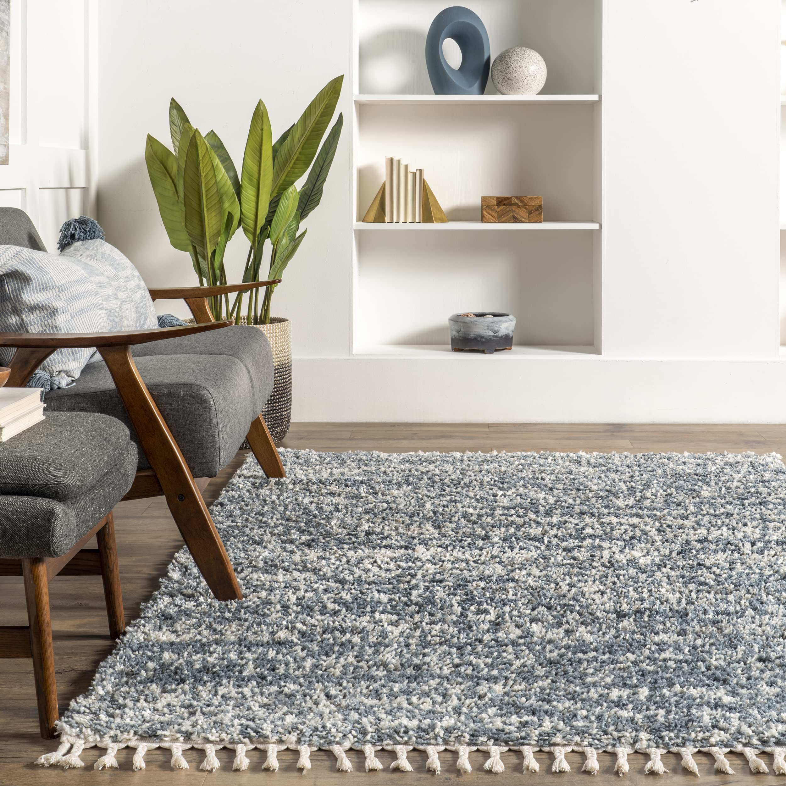 nuLOOM Brooke Contemporary Shag Area Rug, 5', Blue, Round