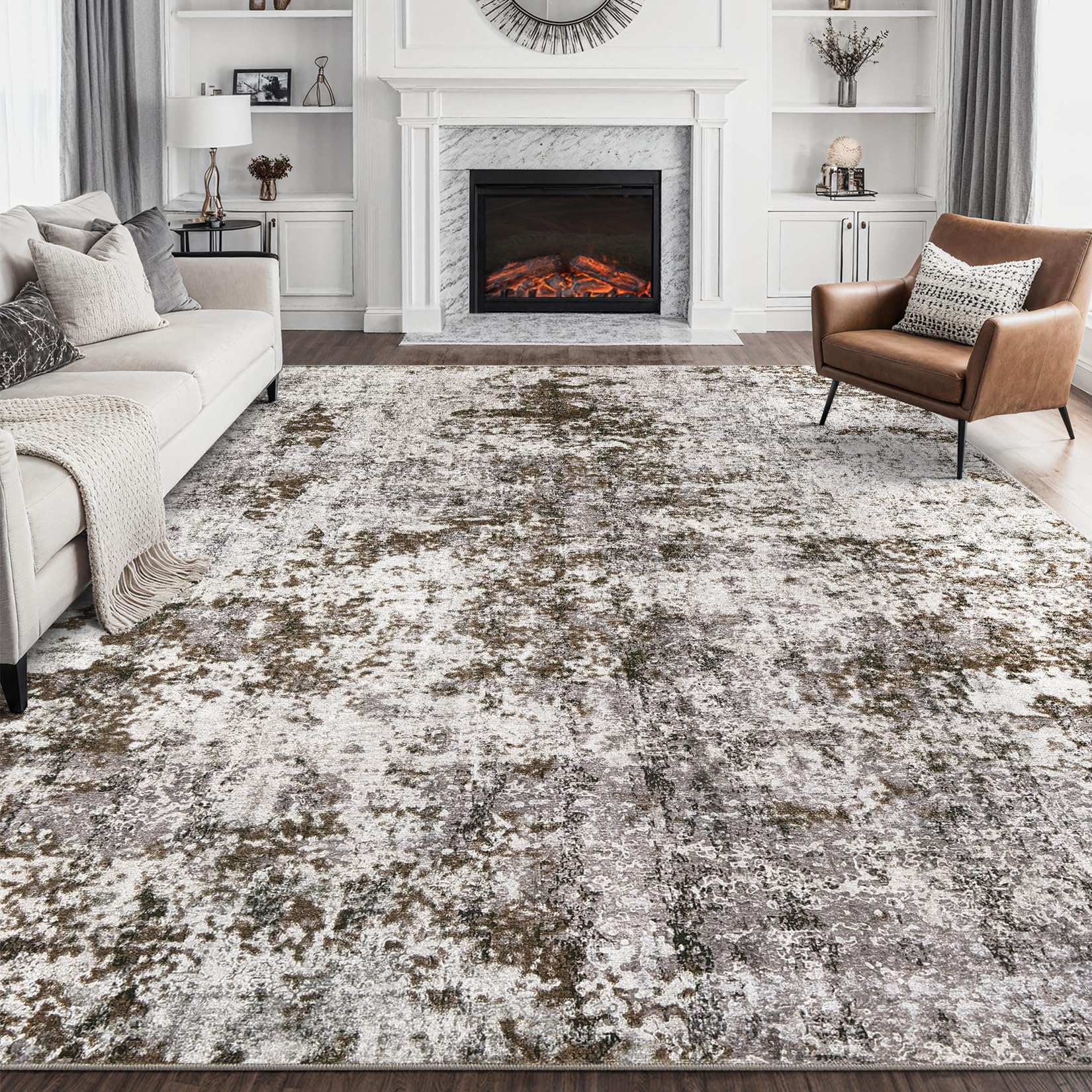 DMOYEST 8x10 Area Rug for Living Room, Washable & Non Slip Large Indoor Carpet, Kid & Pet Friendly Soft Thin Low Pile Abstract Rug for Bedroom and