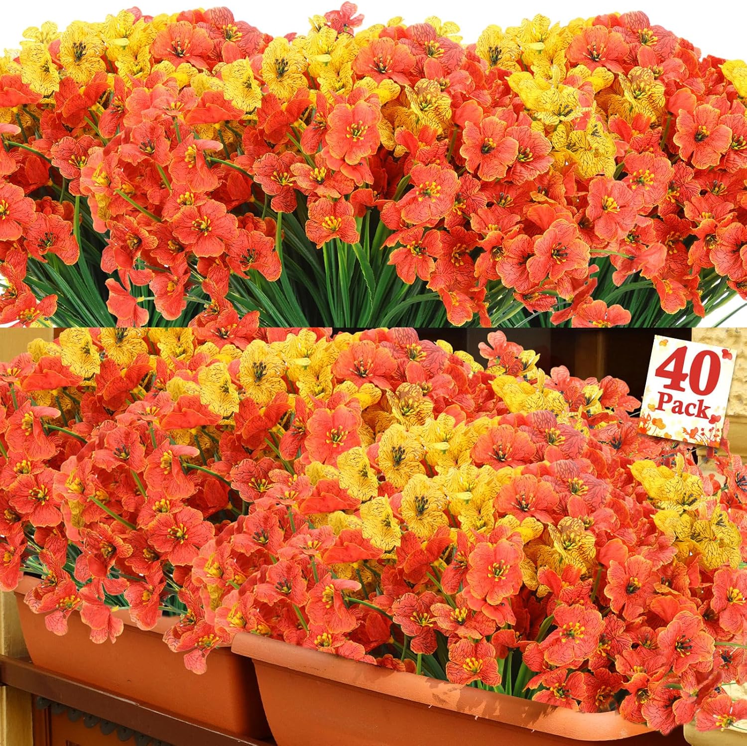 XunYee 40 Bundles Artificial Thanksgiving Flowers for Outdoors Fake Mums Faux Thanksgiving Mums UV Resistant Thanksgiving Decoration for Thanksgiving Garden Yard Porch Window Hanging Pot Kitchen