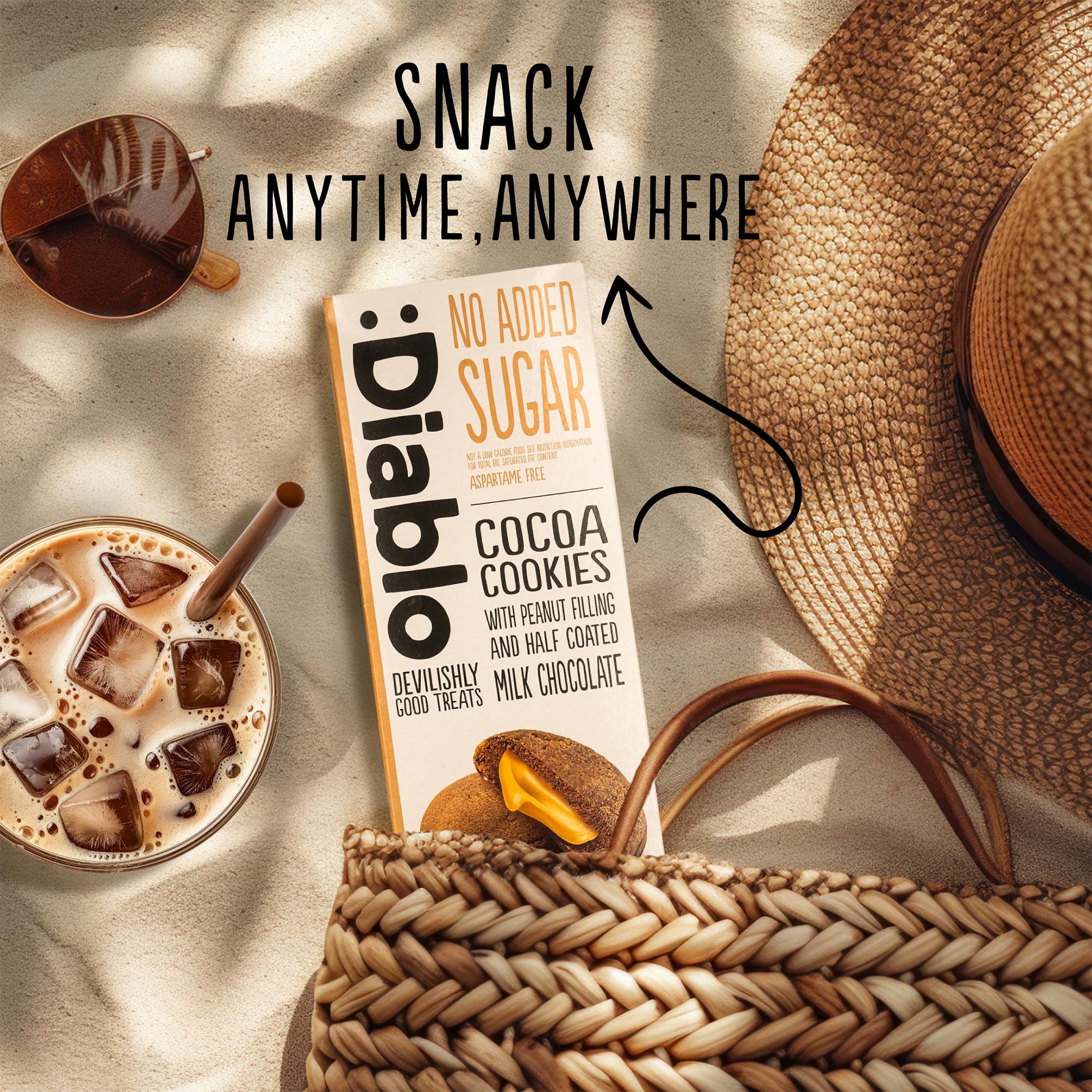 Diablo No Added Sugar Cocoa Cookies with Peanut Filling & Half Coated Milk Chocolate – No Added Sugar Biscuits Snacks for Adults & Families, Sweet Treats Sweetened with Maltitol, 110g (Pack of 1)