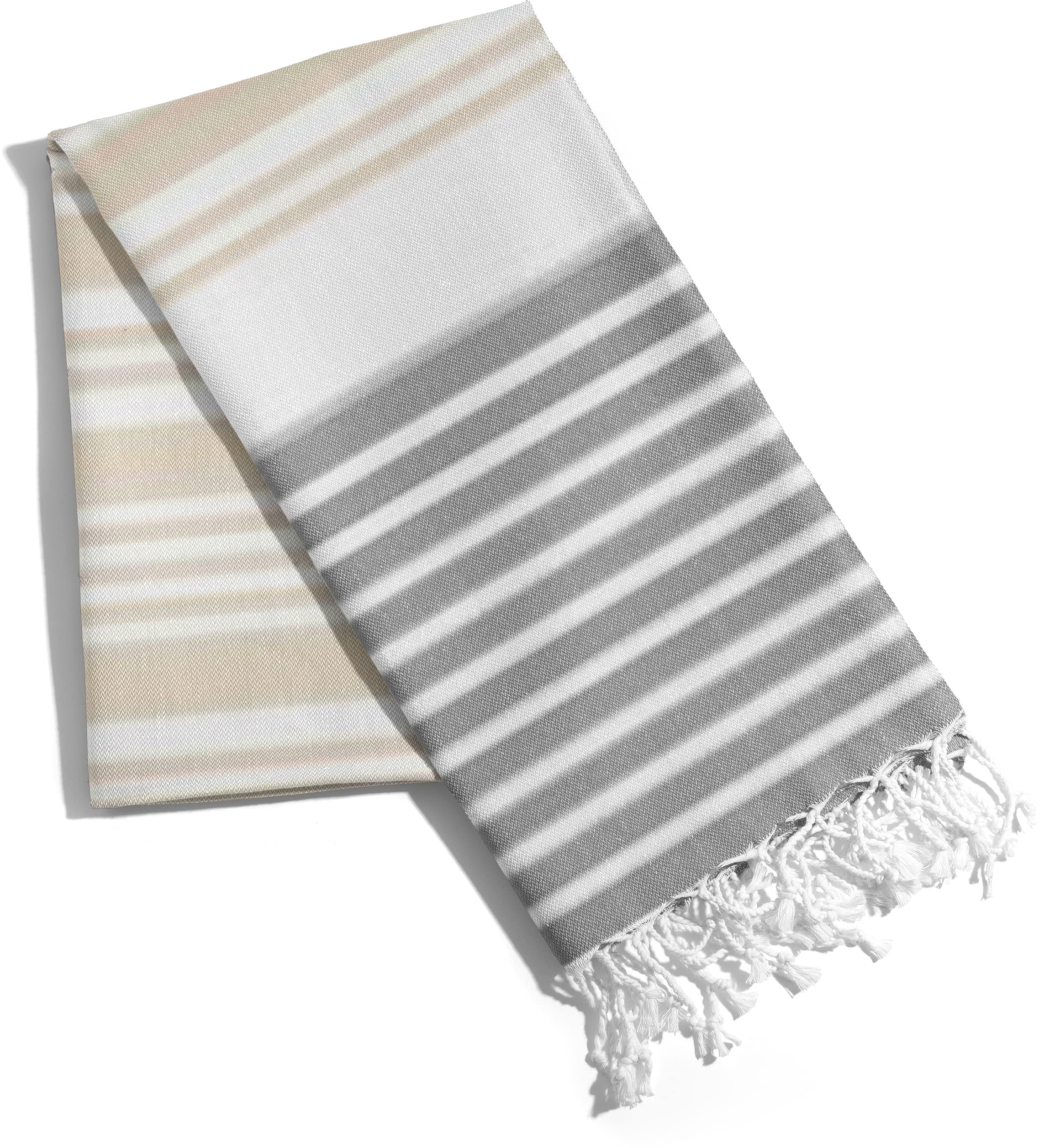 Drap De Plage 90 X 170 Cm Fouta Serviette De Plage Plage Piscine Multifonction Serviette En Mélange De Coton Avec Franges Multi-usages Paréo Couvre-maillot Bikini Hammam Modèle Mer Couleur Beige
