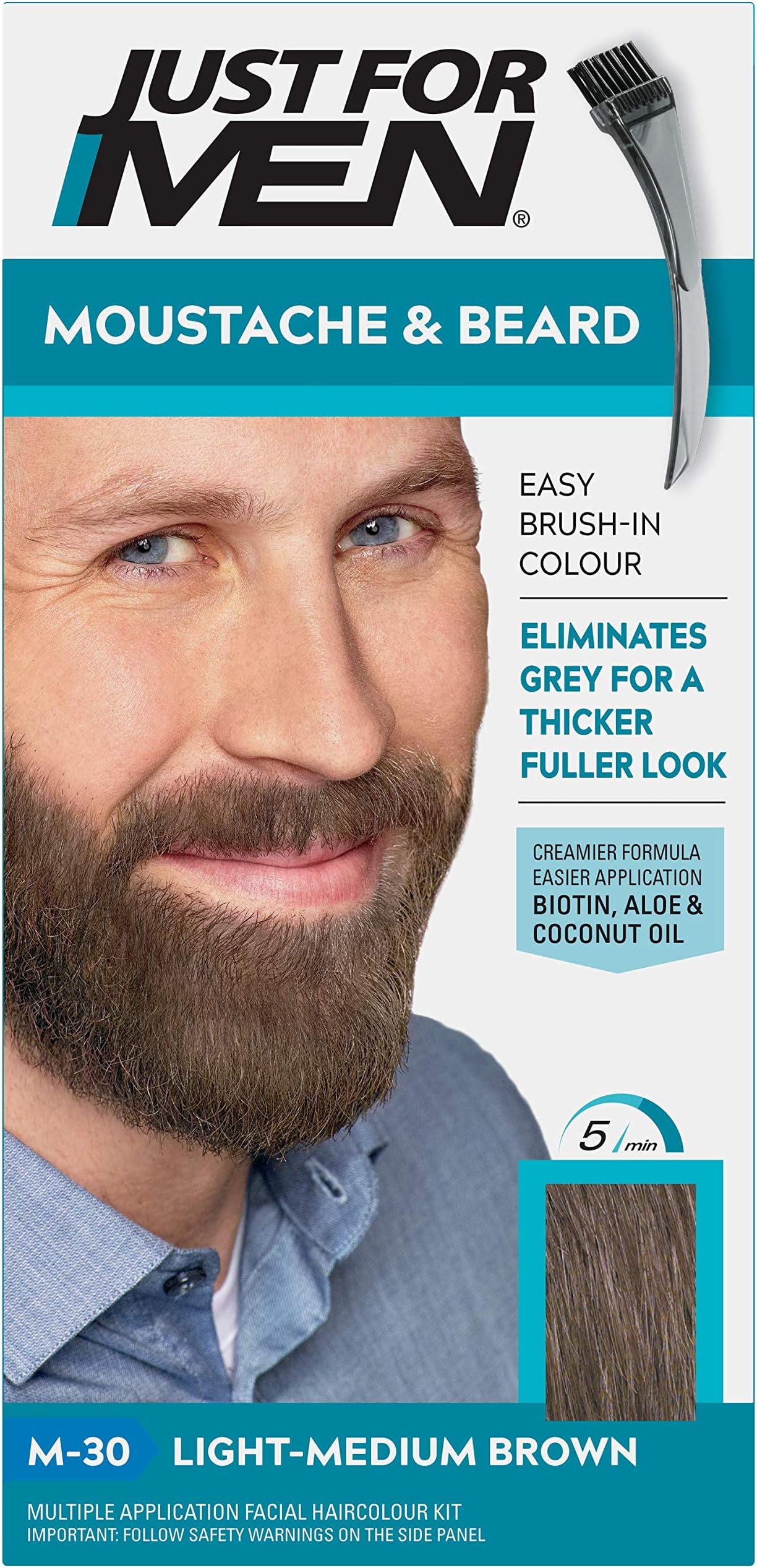 Moustache & Beard Light-Medium Brown Dye, Eliminates Grey for a Thicker & Fuller Look, M30