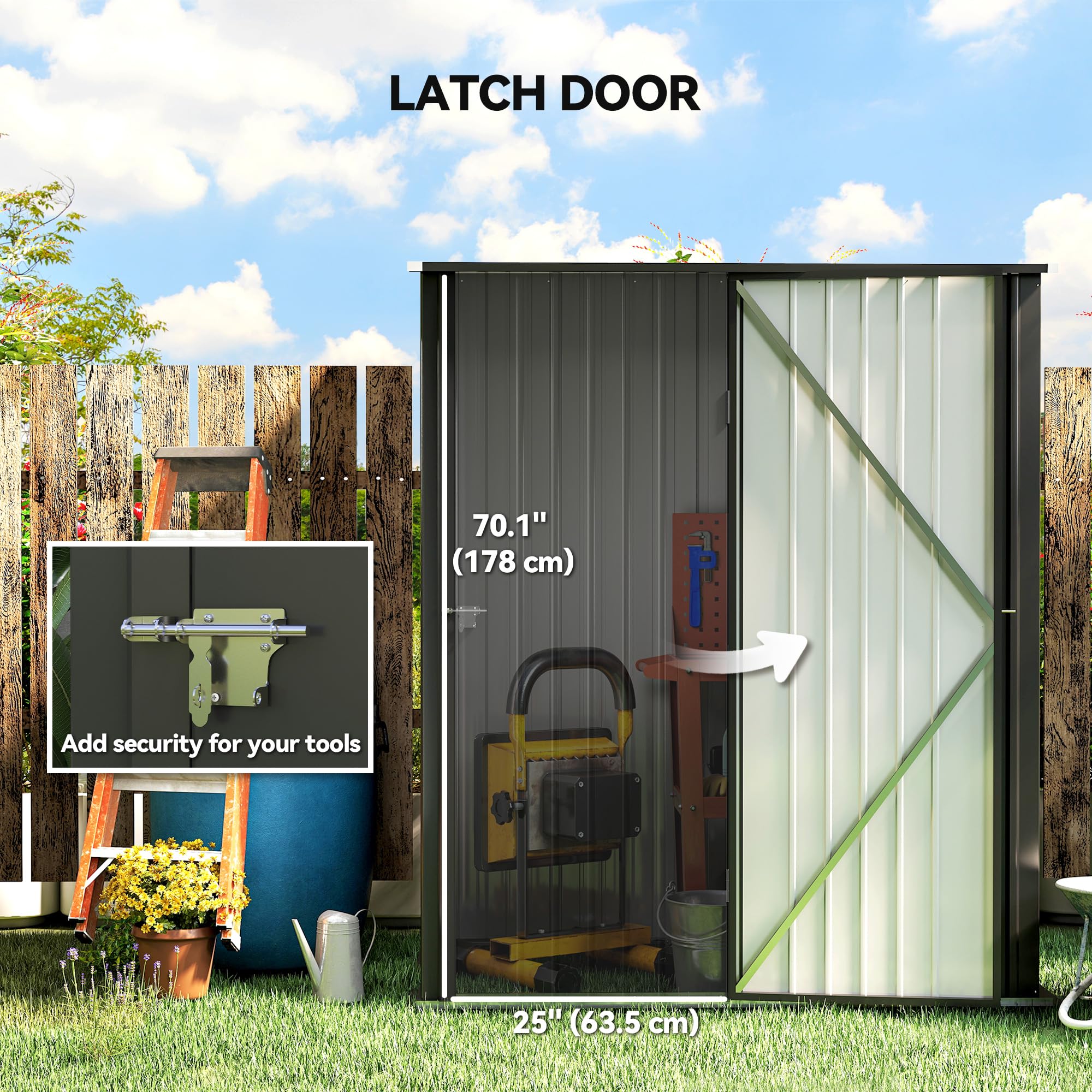 Outsunny 5' x 3' Outdoor Storage Shed, Steel Garden Shed with Single Lockable Door and Gloves, Tool Storage House for Backyard, Patio, Lawn, Black — view 4
