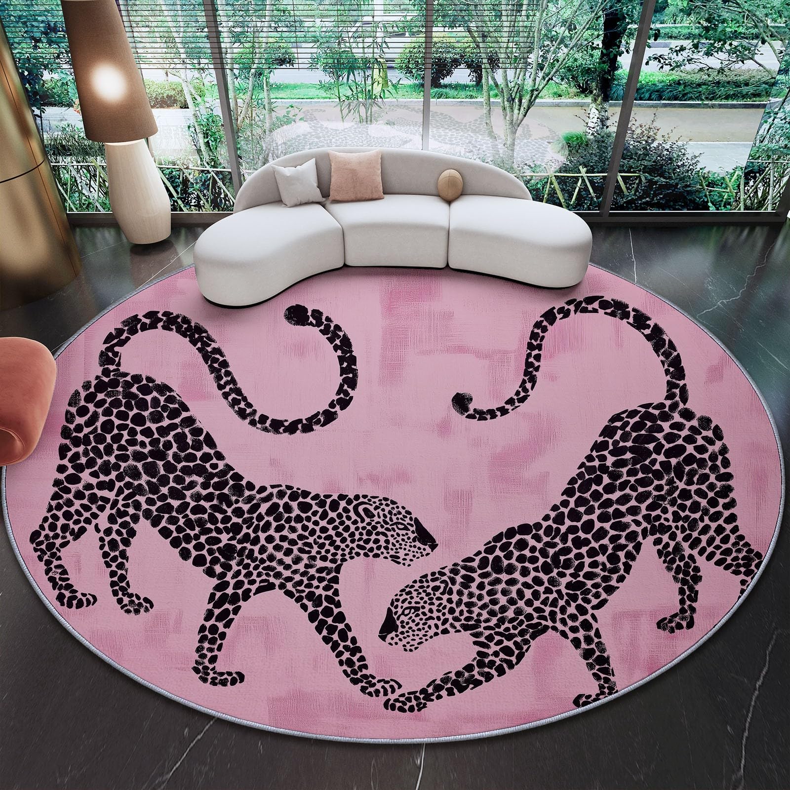 Tapis circulaire salon roses lavable et antidérapant de 150cm de diamètre