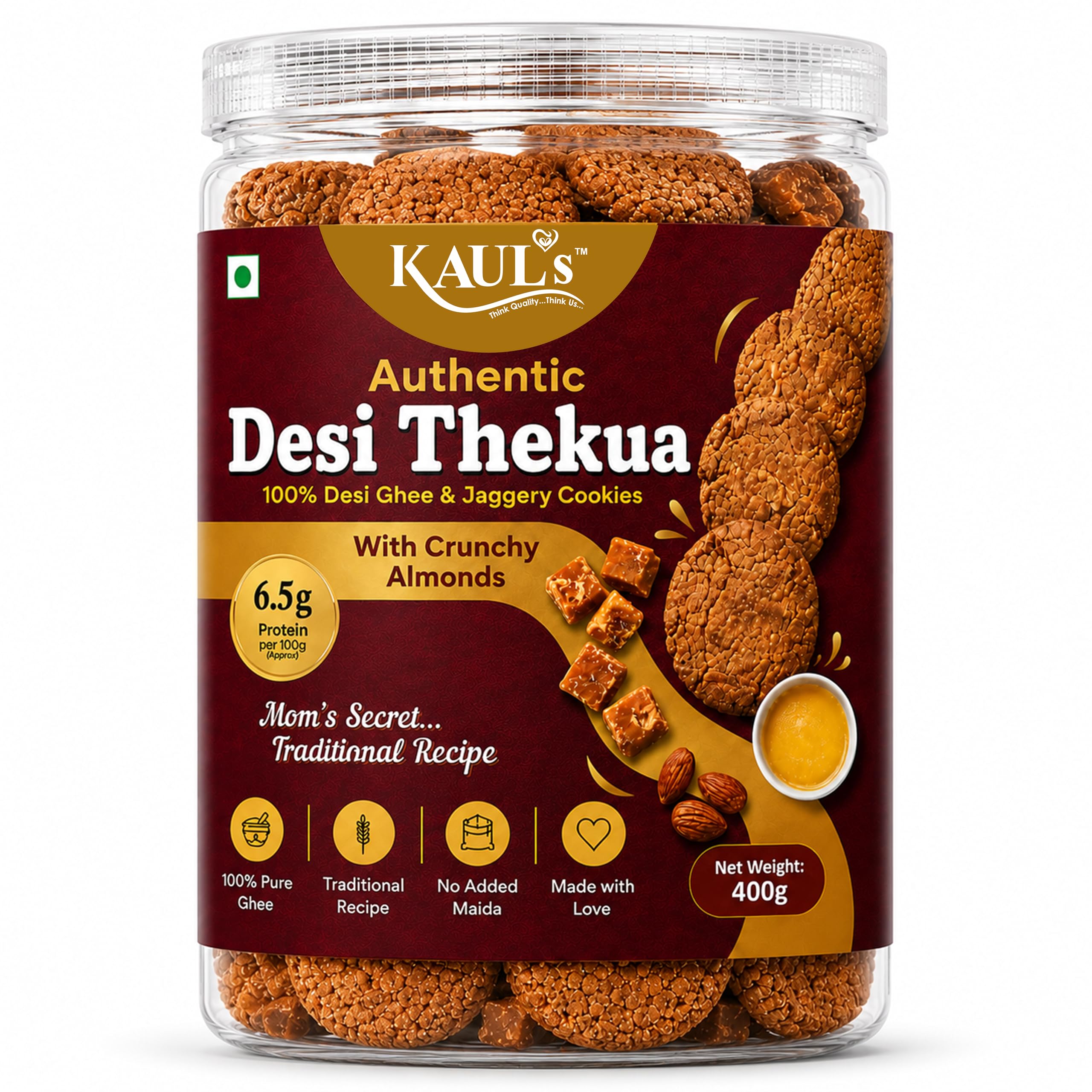 Kaul’s Authentic Desi Thekua Cookies with Crunchy Almonds | Made with 100% Desi Ghee & Jaggery | No Maida | Traditional Handmade Indian Biscuits | Healthy Tea-Time Snack-image-35