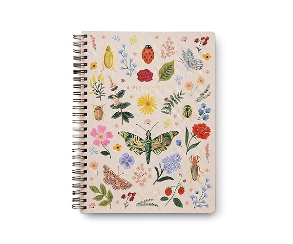 RIFLE PAPER CO. Spiral Notebook | 150 Ruled Pages, Inner Storage Pocket Folders, Double-Spiral Binding, Metallic Gold Foil Accents (8.25" L x 6.25" W), Curio - 8.25" L x 6.25" W - Curio