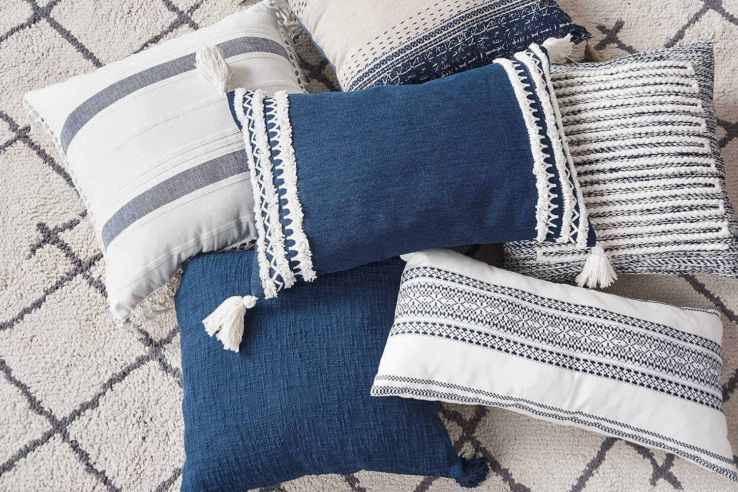carol & frank Nathan Navy Striped 100% Cotton Handwoven Accent Throw Pillow 20" x 20" All Seasons Summer Beach House Nautical Coastal Versatile Farmhouse Home Living Room Sofa Couch Chair Bed Bedroom