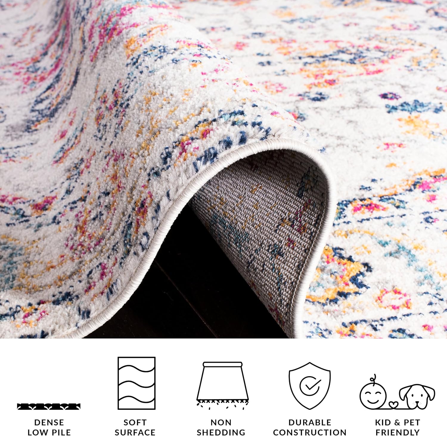 SAFAVIEH Madison Collection Area Rug - 4' Square, Purple Pink Fuchsia & Ivory, Boho Chic Distressed Design, Non-Shedding & Easy Cleaning, Ideal for Living Room, Bedroom, Office, Dining Space (MAD603R)