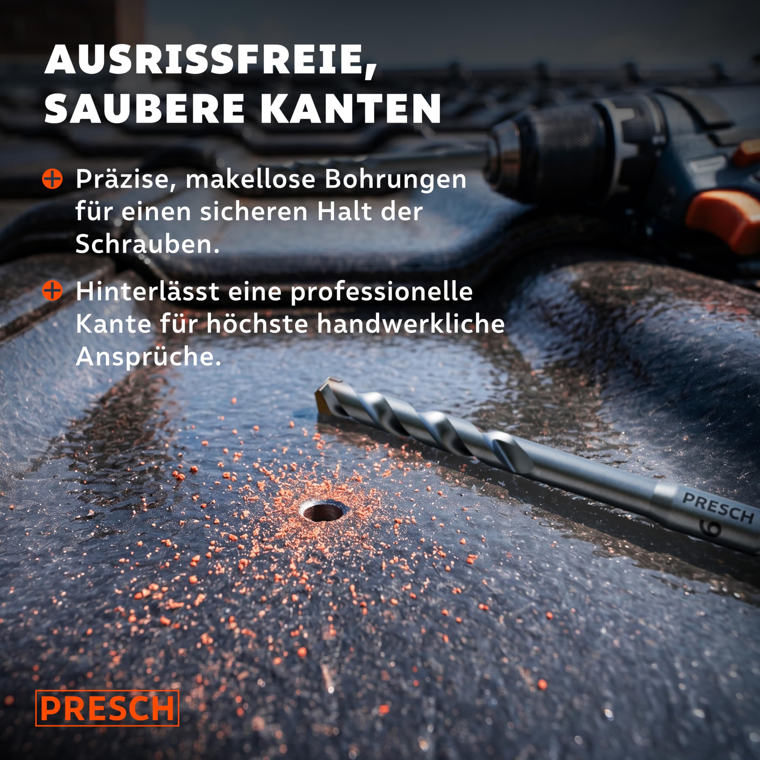 PRESCH Dachziegelbohrer 5mm (10 Stk.) – Rissfreie Bohrungen in härtesten Dachpfannen - Dachpfannenbohrer mit Sechskantschaft & Hartmetallspitze – Extrem robuste Fliesenbohrer, Steinbohrer etc.
