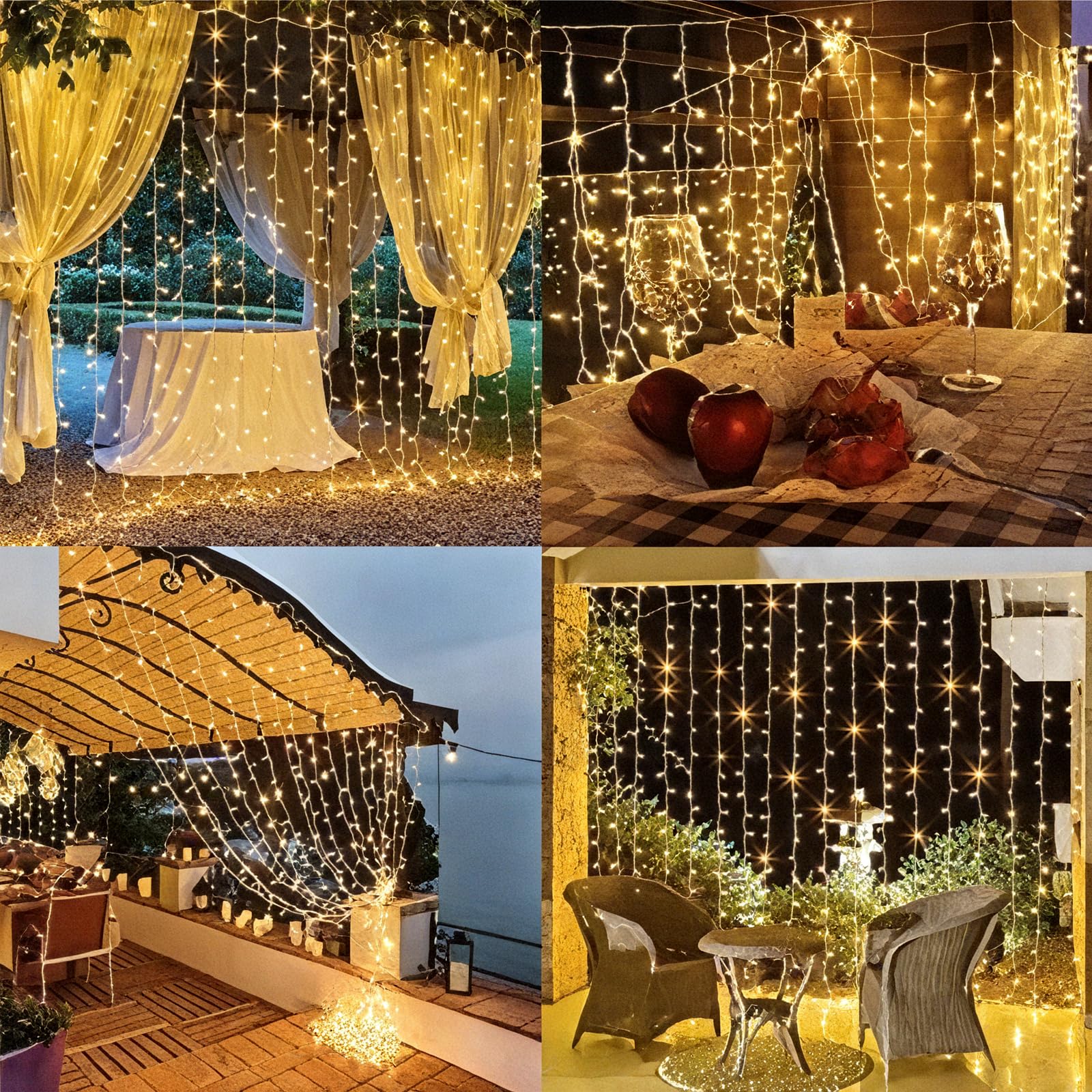 Avoalre Cortina de Luces Navidad 2 * 3M 300LED Luces Navidad 8 Modos Función de Memoria y Tándem, Impermeable IP44 para Exterior Interior Ventana Escaparate Fiesta, Blanco Cálido