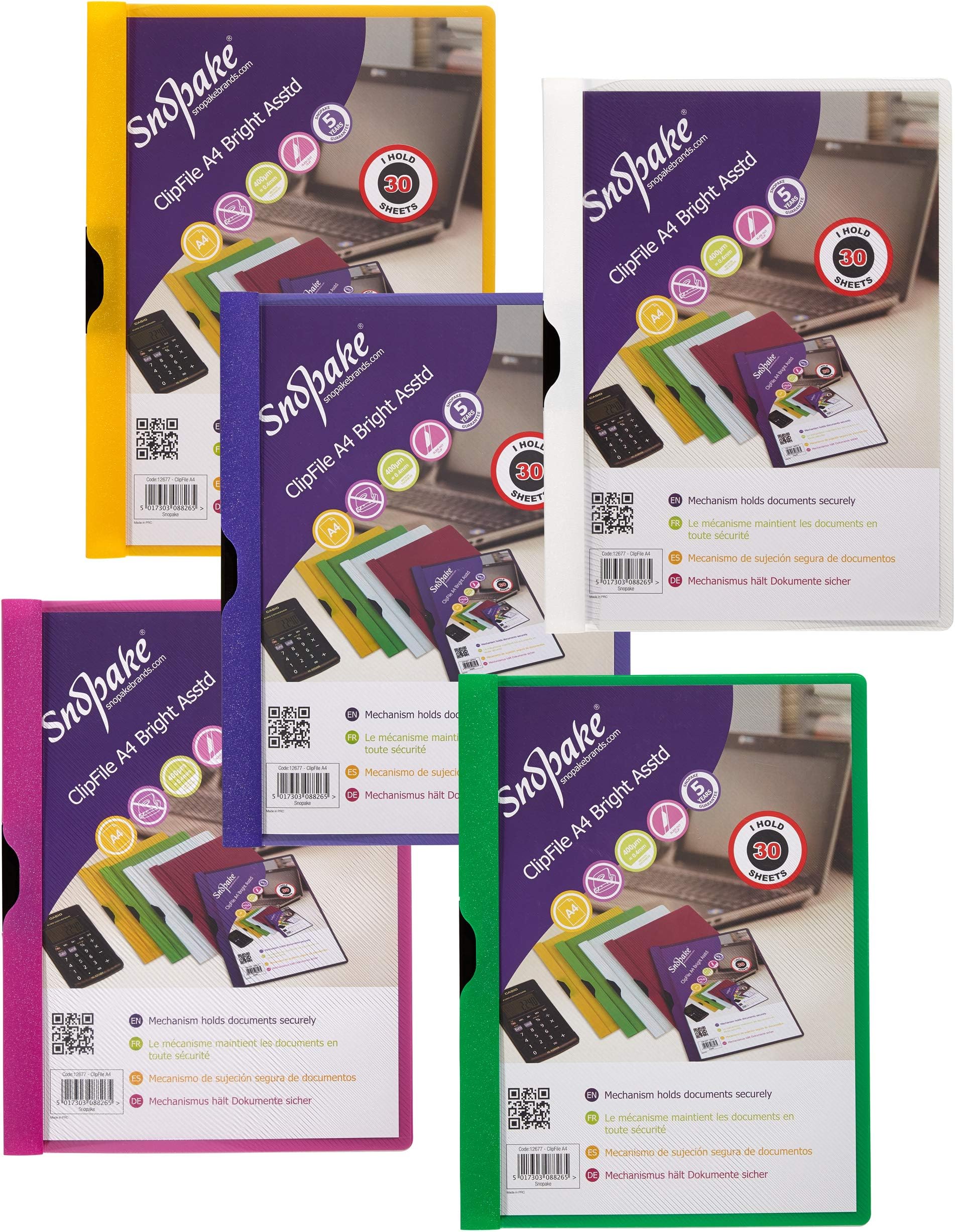 Snopake A4 4 mm Presentation ClipFile [Pack of 5] Bright Assorted [12677]