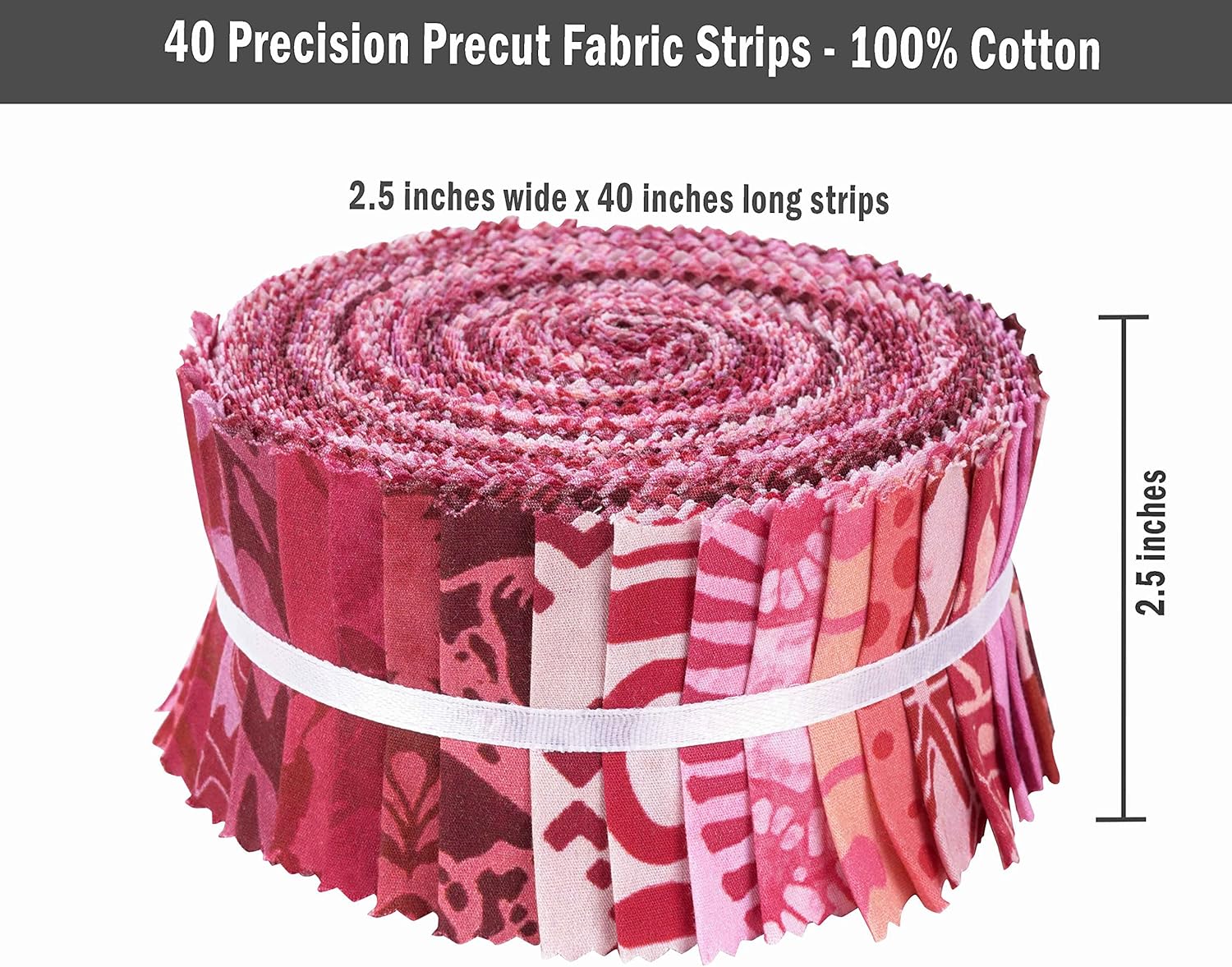 Soimoi Pink Jelly Roll Fabrics for Quilting 40 Strip 2.5" Inches Cotton Strips Bundles, Perfect Quilting Fabric for Craft Project, Precut Quilt Fabirc, Cotton Strips for Decor, Blanket- Batik Print