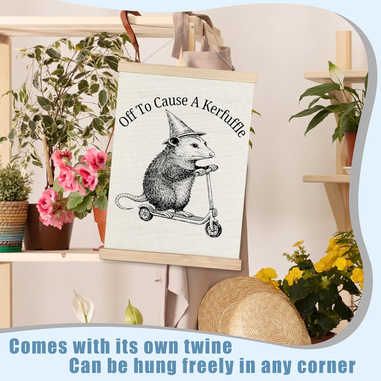 OHDCE Quirky Possum Wall Art, Funny Animal Possum Poster Hanger Frame, Magical Opossum Off to Cause a Kerfuffle Canvas Wall Prints Artwork for Home Bedroom Living Room Decor, 12x16 Inch image 5