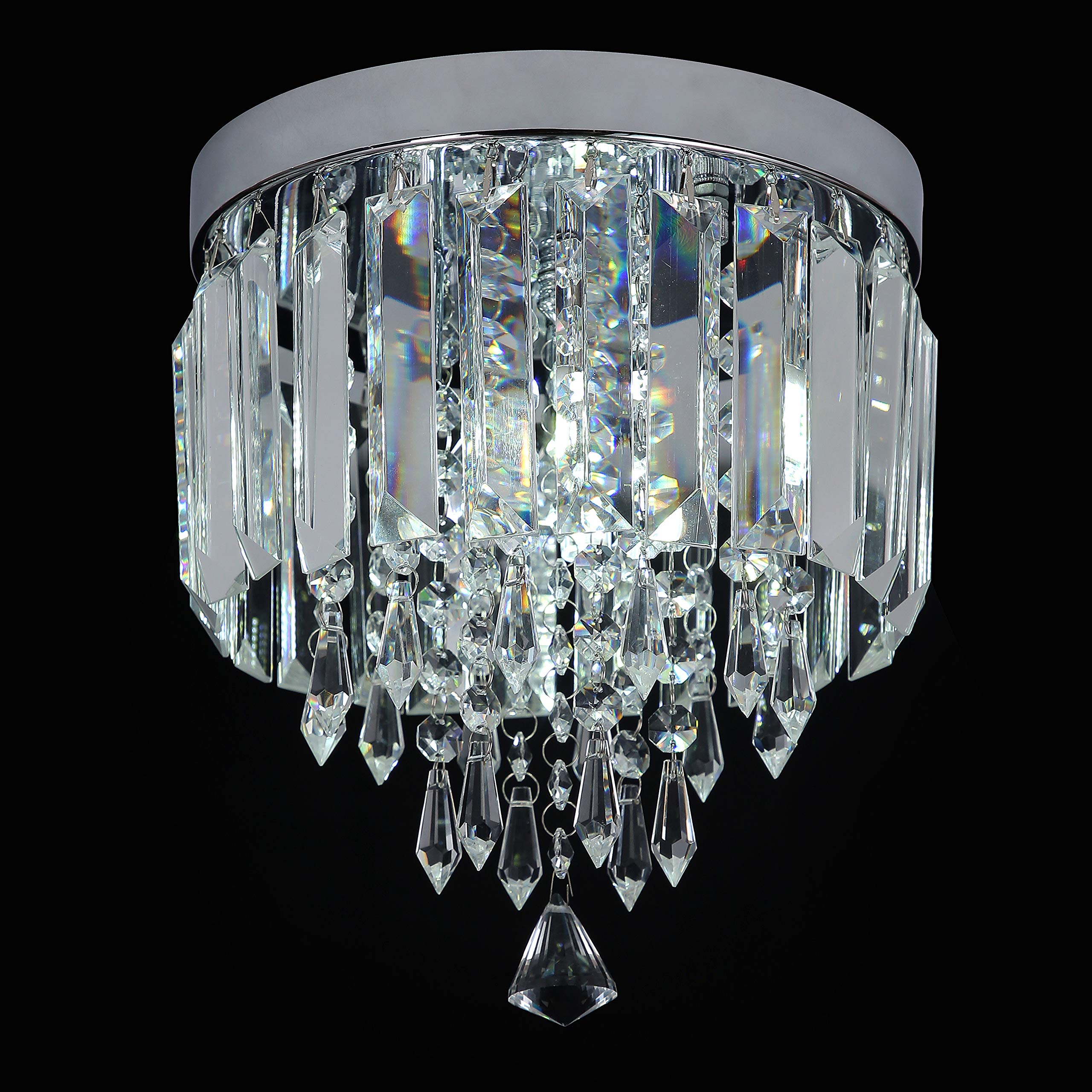 Mini Crystal Chandelier 3 Lights Flush Mount Ceiling Light Fixture H10'' x W8.66'' Modern Chandelier for Bedroom, Hallway, Bar, Kitchen, Bathroom, Laundry Room, Foyer Pendant Lamps