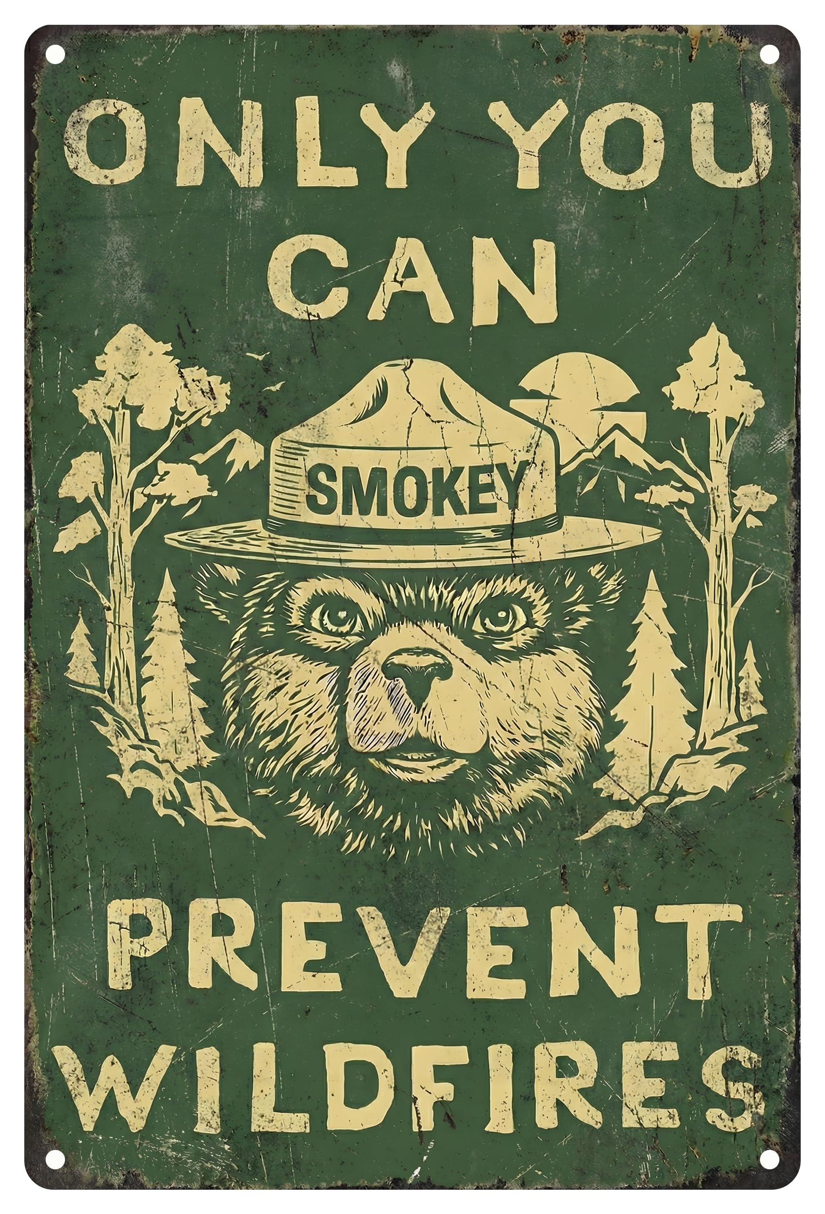 Outdoor Camping Sign Forest Fire Awareness Bear Poster - Heavy Aluminum Vintage Wall Decor with Flat Edges - Retro Cabin Plaque for Tent Trailer or Mountain Home 8x12 Inch