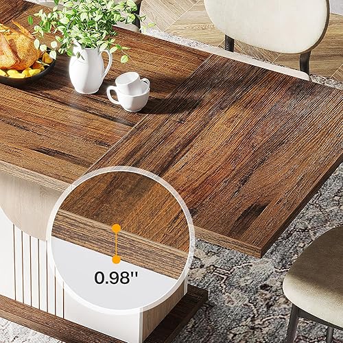 Miniatura 7 de Tribesigns Mesa de comedor rectangular de 55 pulgadas para 4 a 6 personas, mesa de comedor de madera de granja para cocina, comedor y sala de estar