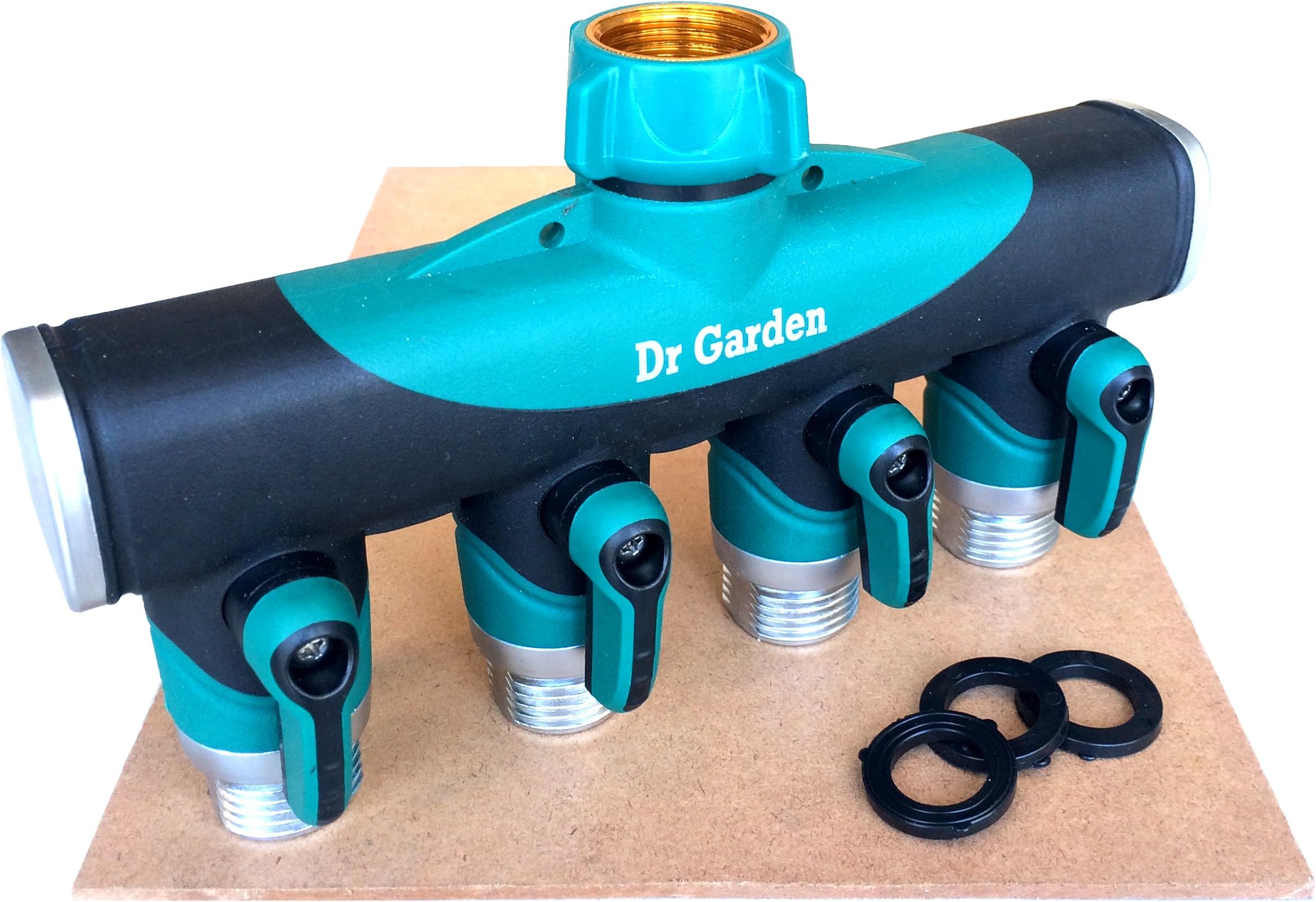 User Friendly 4 Way Garden Hose Splitter with Shut Off Valve and Long Levers | Arthritis Friendly Y Valve Hose to Hose Connector - 365 day guarantee