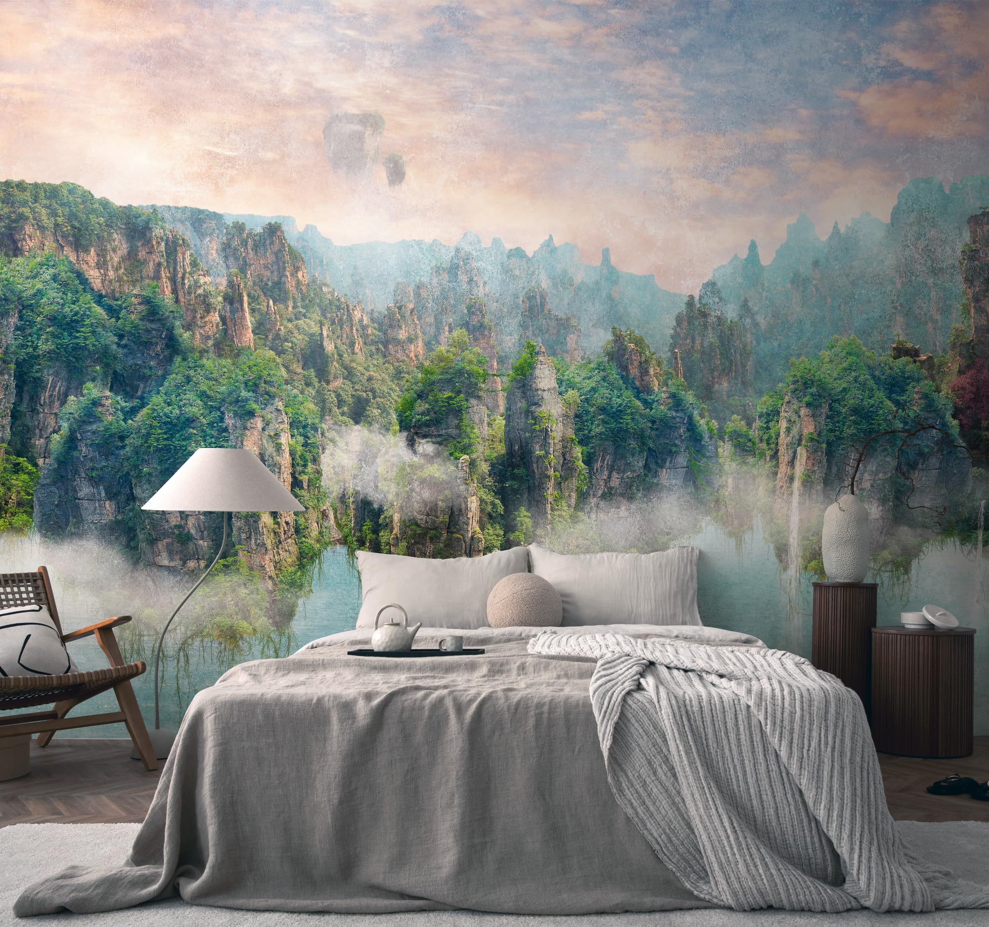 Livingwalls Fototapeta natura w kolorowej, zielonej, niebieskiej – wysokiej jakości tapeta flizelinowa 399081 z motywem na 3,71 m x 2,80 m – Made in Germany