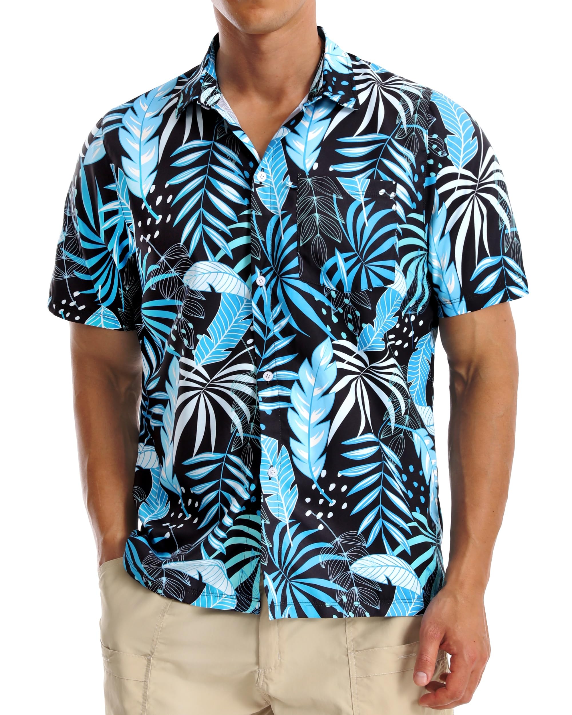FISHEAL Men's Hawaiian Shirt Short Sleeves, Casual Hawaii Button Down Beach Tropical Shirts for Mens Summer Trip Vacation