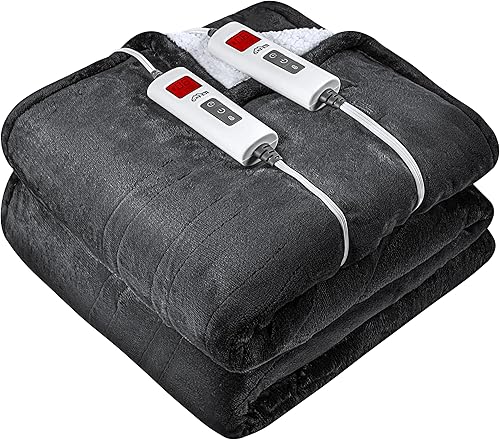 SAFER Manta térmica eléctrica con panel de control LCD, 6 niveles de calefacción y 10 ajustes de temporizador, apagado automático, lavable a SAFER Manta térmica eléctrica con panel de control LCD, 6 niveles de calefacción y 10 ajustes de temporizador, apagado automático, lavable a