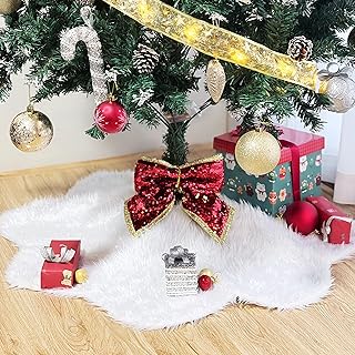 クリスマスツリースカート 花形 ホワイト もふもふ ロングファー無地 78cm／90cm かわいい クリスマス飾り ツリーデコレーション 足元隠し 雪化粧風 豪華 ベースカバー インテリア 装飾 円形風 北欧風 クリスマスツリー下 マット (7...