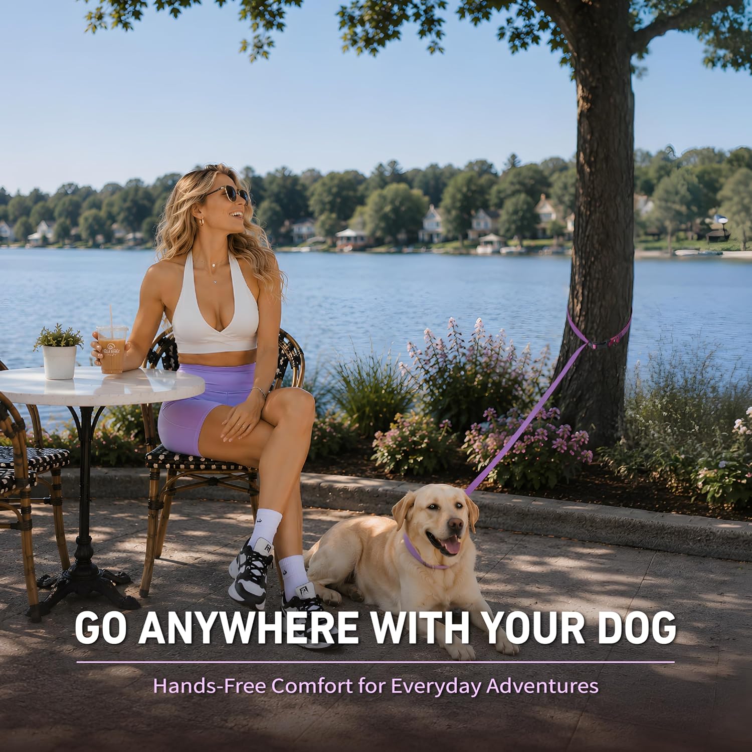 Hands Free Dog Leash,Galaxy Reflective Crossbody Leash, 5.4–9.5 ft Adjustable Heavy Duty Waist Belt for Medium and Large Dogs Walking,Running,Jogging,Training,Night Walking （290cm, Purple