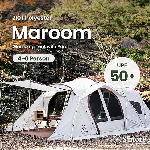 Miniatura 8 de S'more A-Base - Tienda de campaña piramidal de tres estaciones para 2  3 personas, doble capa, impermeable, anti-UV, para campamento familiar,