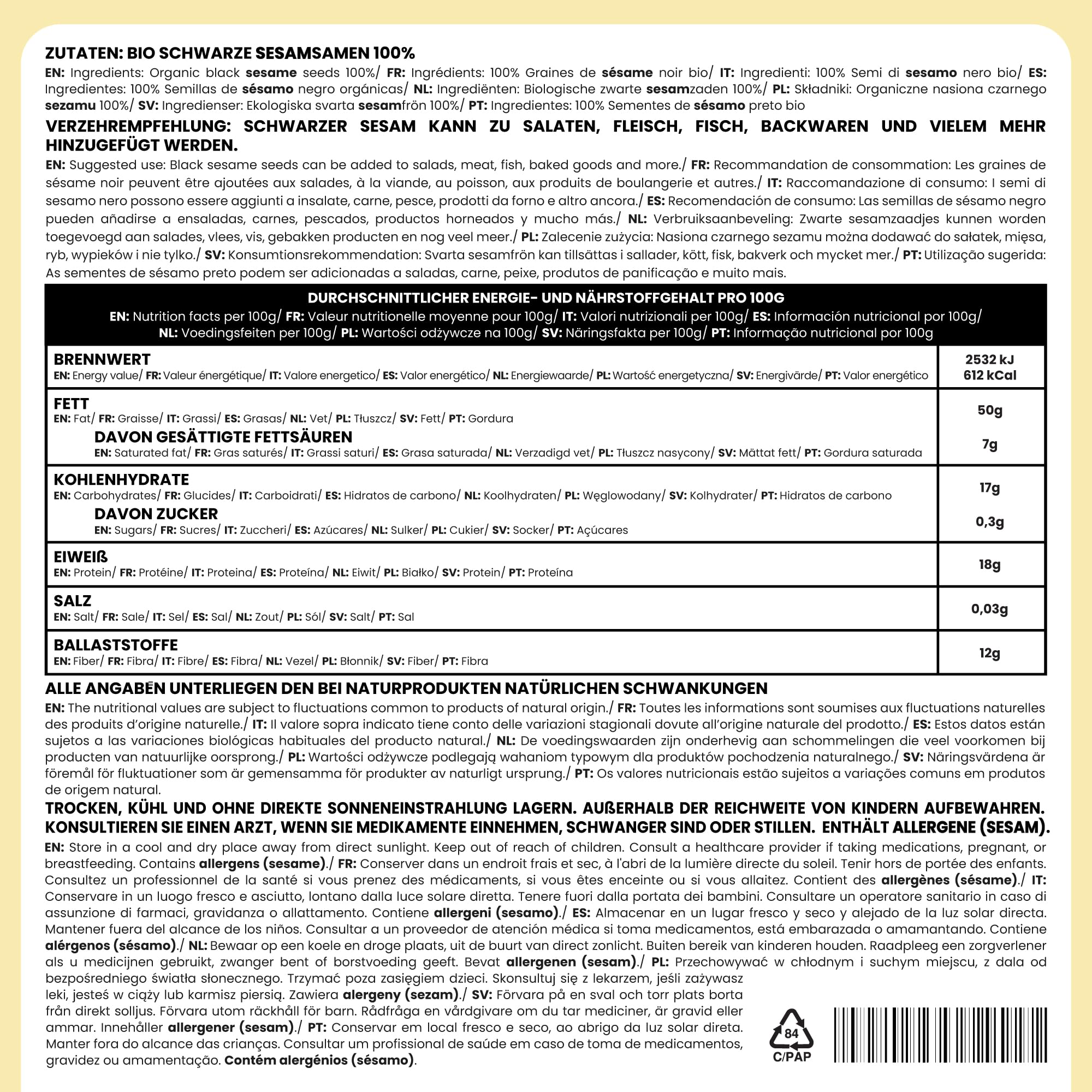 Alpi Nature Semillas de Sésamo Negro Orgánico 500g, Semillas Sesamo Negro Orgánico, sin Gluten — view 2