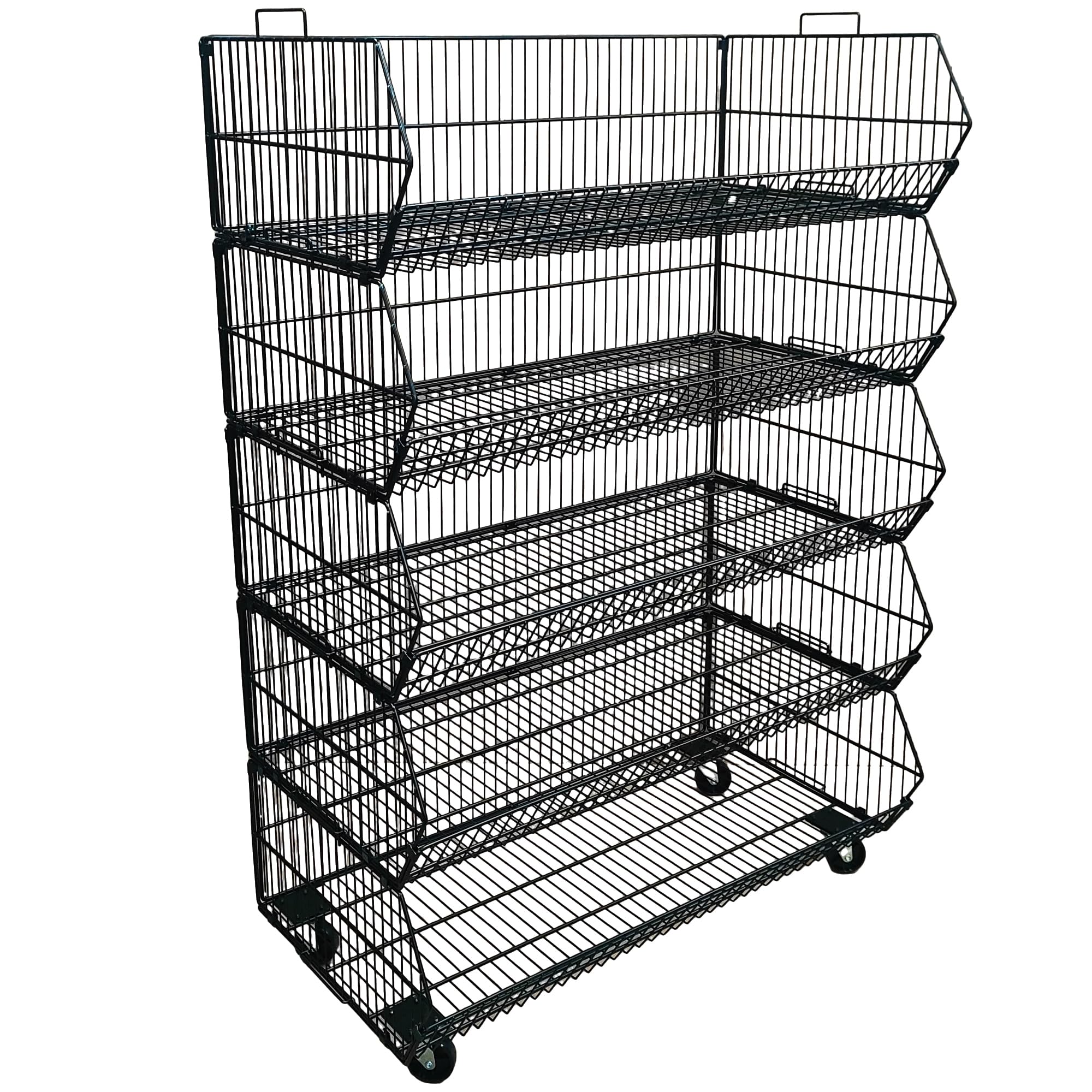 Completeshopfittings Black Heavy Duty 5 Tier Stackable Display Baskets For Retail Shop Supermarket - 100Cm