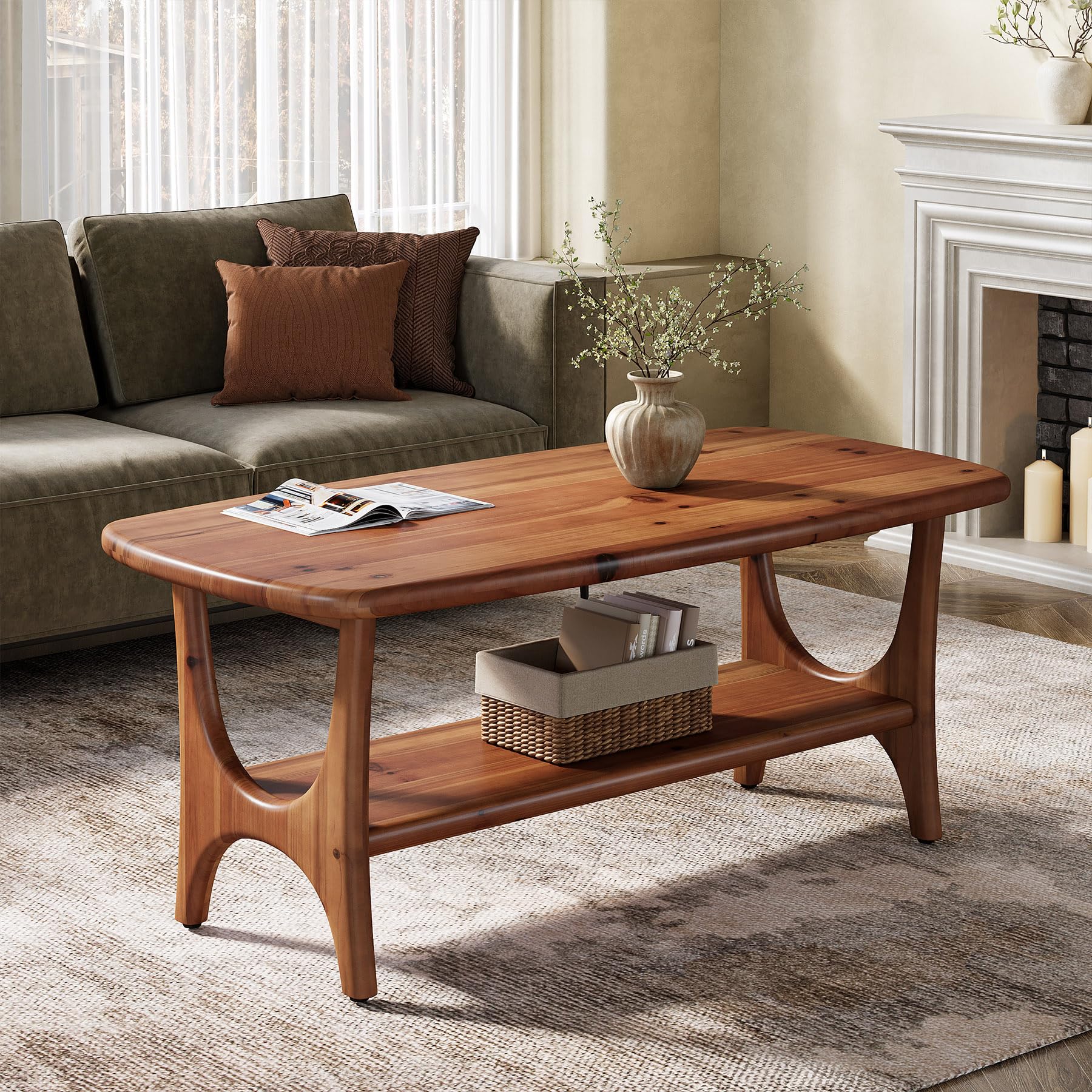Photo 1 of 47" Mid Century Modern Solid Wood Coffee Table with Rounded Corners