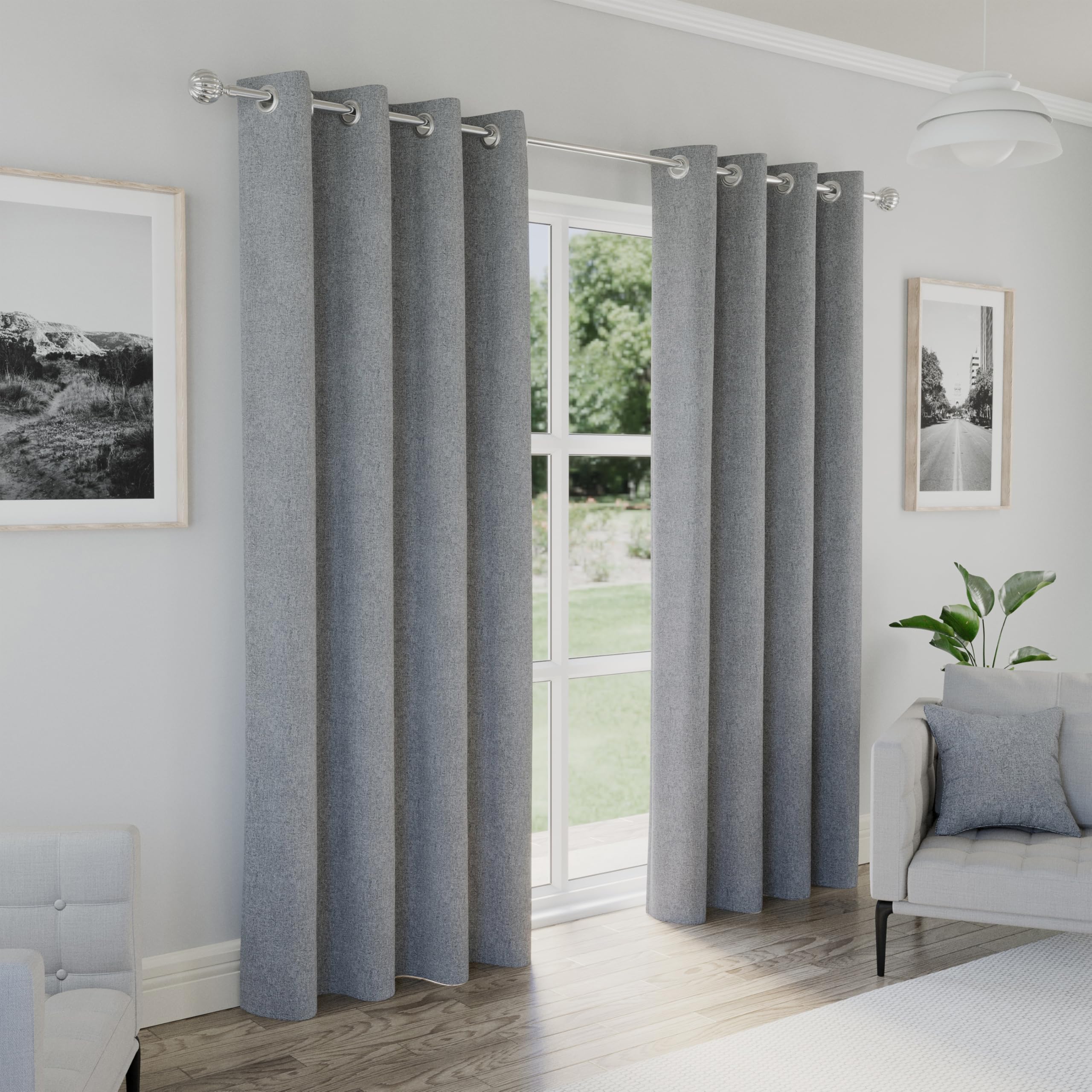 Enhanced Living Grey Austin Blackout Curtains For Living Room - 66X90 Inch (168X229 Cm) - Textured Linen Look Eyelet Curtains For Bedroom - 2 X Curtain Panels