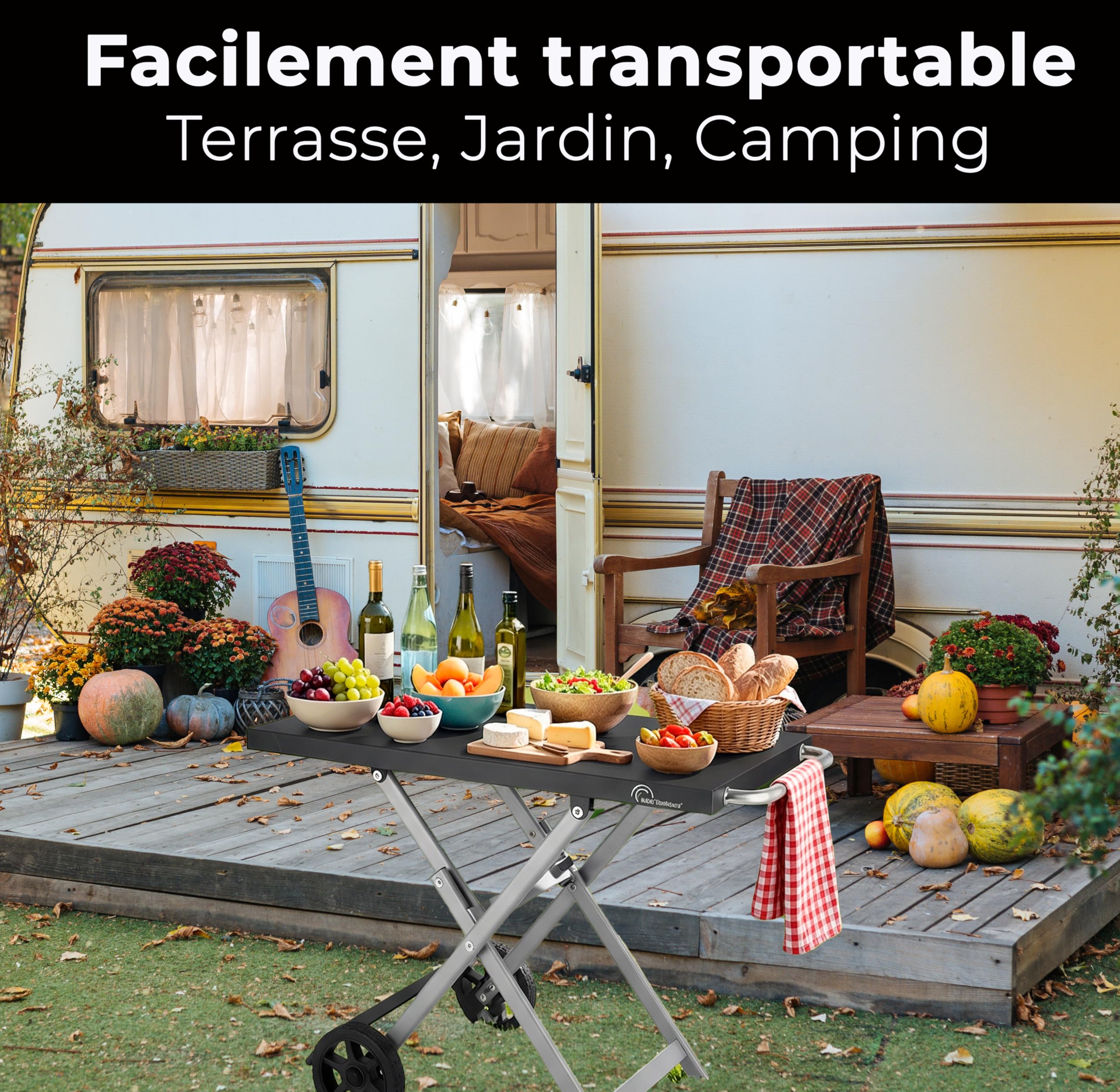 Little Balance 3047 Easy Trolley, Chariot Pliable pour Plancha Barbecue, Desserte à roulettes, 2 Roues Jardin, Jardin, Terrasse, Camping, Extérieur et Intérieur, 3 Crochets INOX, Acier Inoxydable