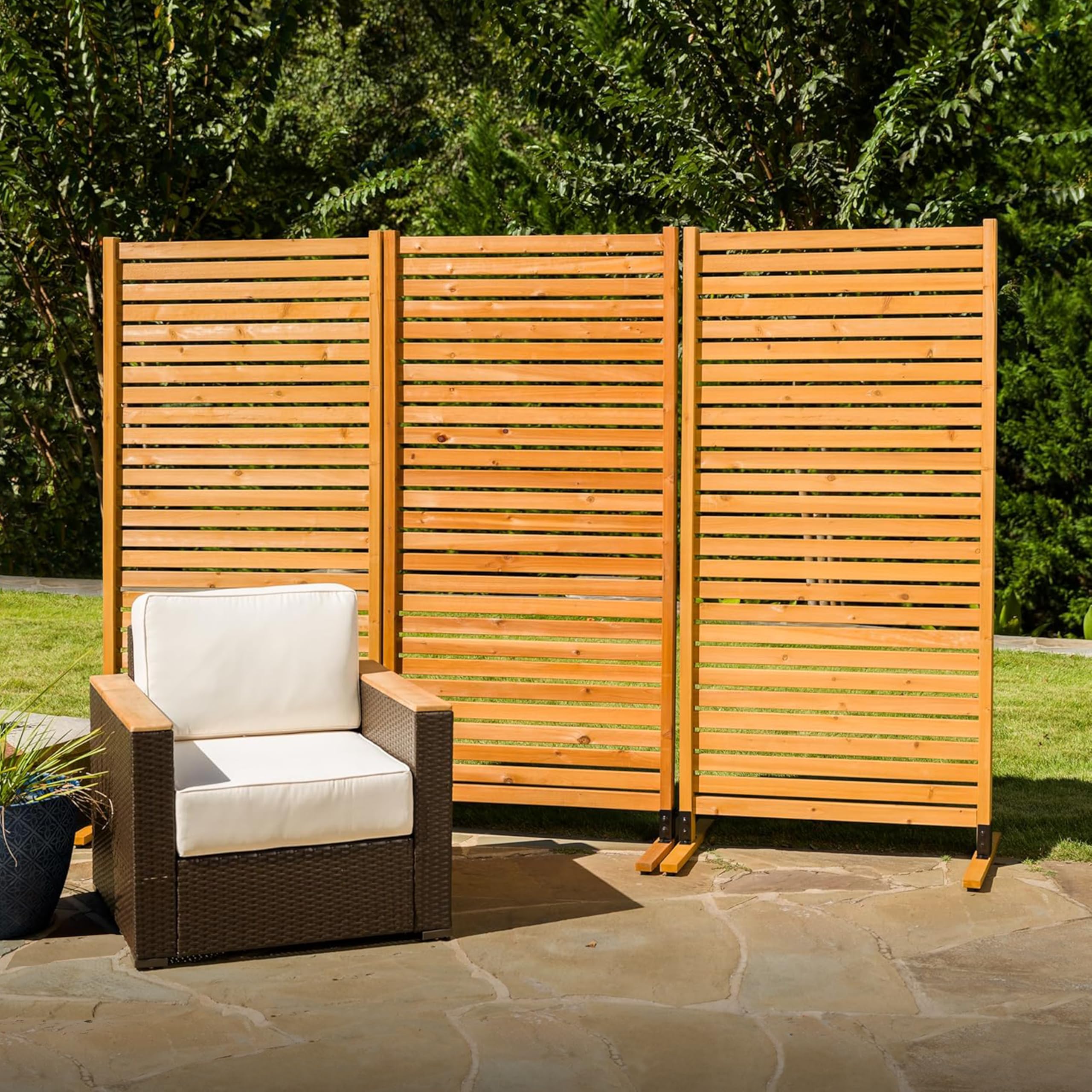 6.1ft H x 3ft W (1 Panel) Freestanding or Surface Mounted Enclo Tiaga Privacy Screen, Wood Privacy Fence Screen, Outdoor or Indoor Decorative Panel, Great for Balcony, Patio, Deck, EC18030