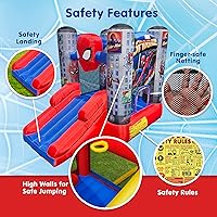 Vista 4 de Funormous Marvel Spider-Man Casa de Rebote Inflable con Tobogán, Castillo Hinchable de Spiderman para Niños, Interior y Exterior, Plus Soplador