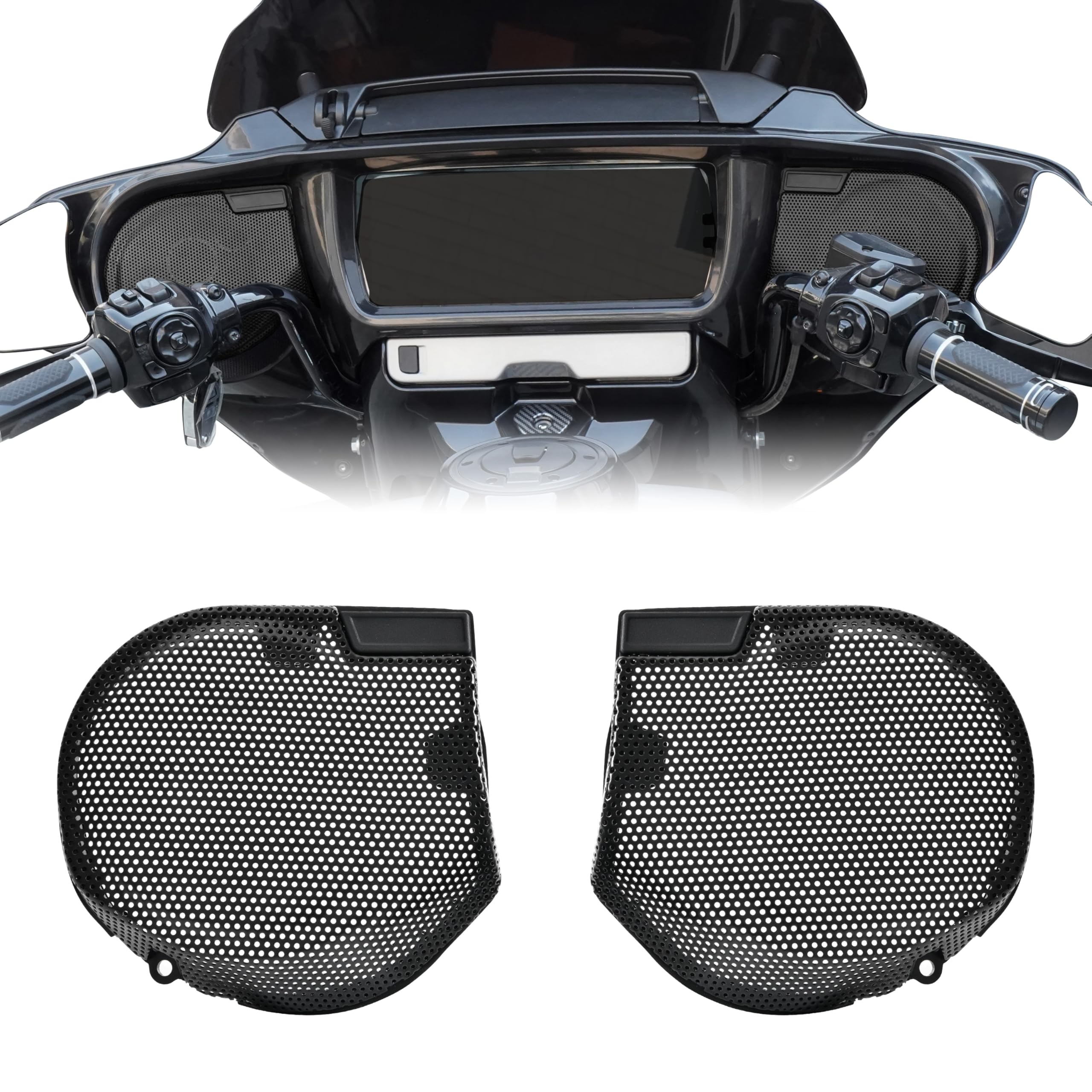 VEISUTOR Black Front Fairing 6.5" Speaker Grilles Mesh Covers for Harley Street Glide FLHX 2024-later FLHXSE 2023-later FLHXU 2025-up FLHLT FLHLTSE