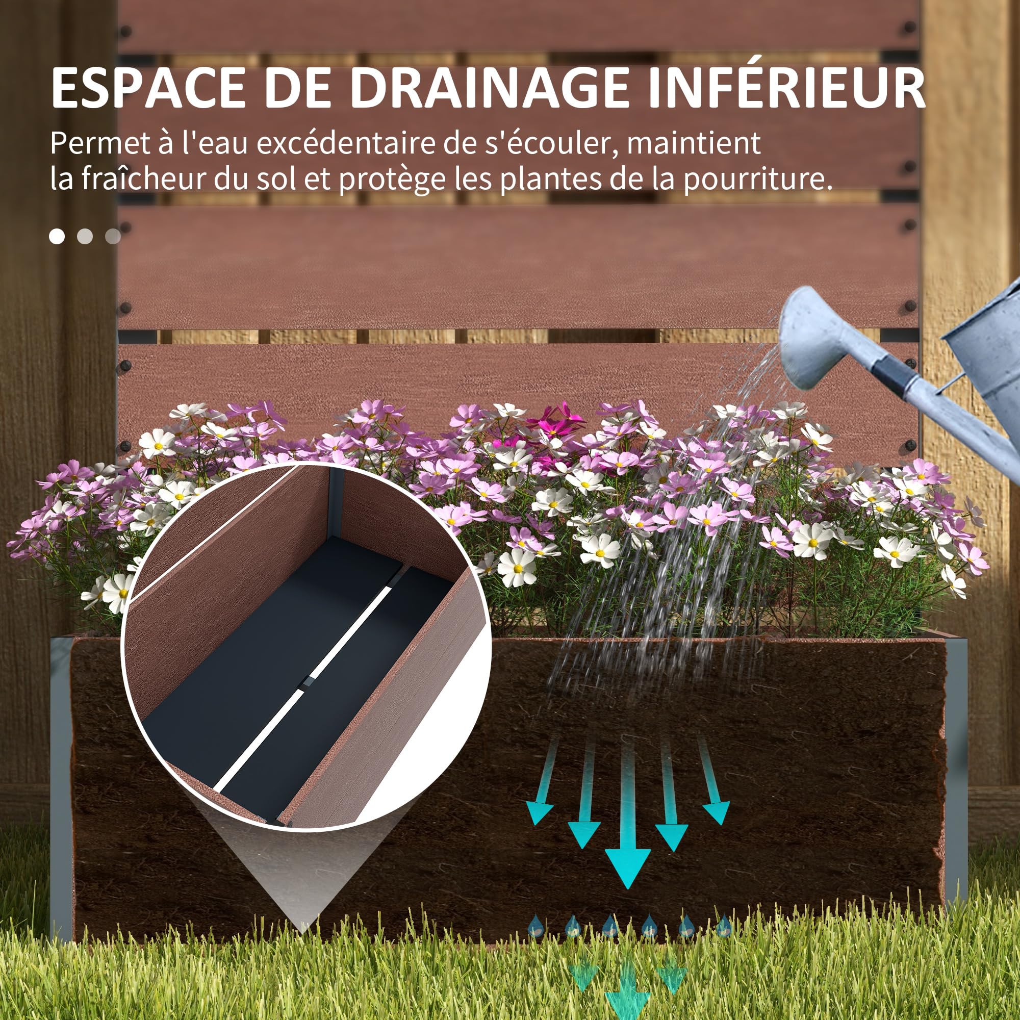 Outsunny Jardinière avec Treillis, lit surélevé de Jardin, jardinière extérieure pour Plantes grimpantes, bac à Fleurs rectangulaire Pot de Plantes pour Balcon terrasse, 72x38x150 cm, Marron Clair