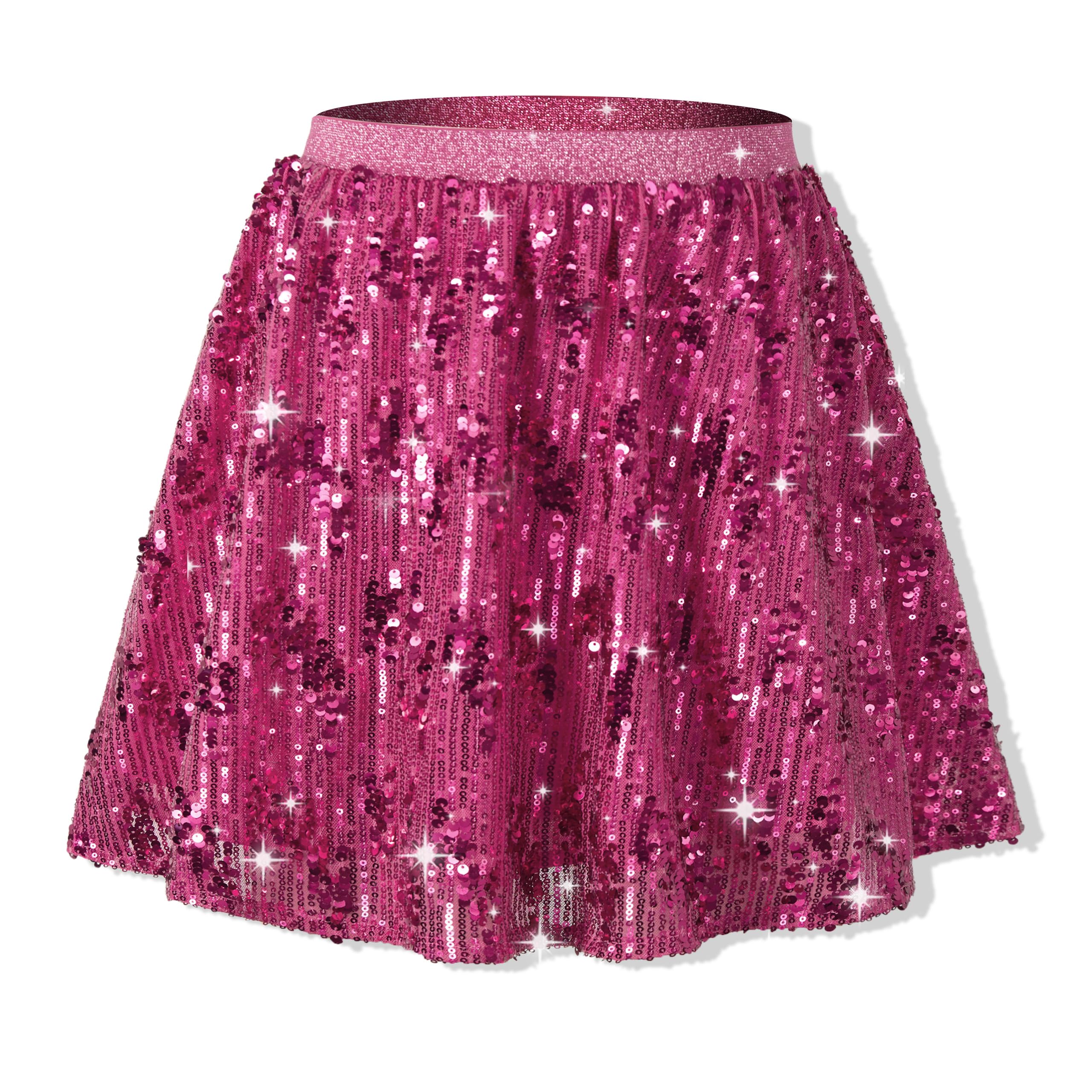 Rolanko Girls Sequin Skirt with Shorts, Sparkly Skort Elastic Waist 5-12Y
