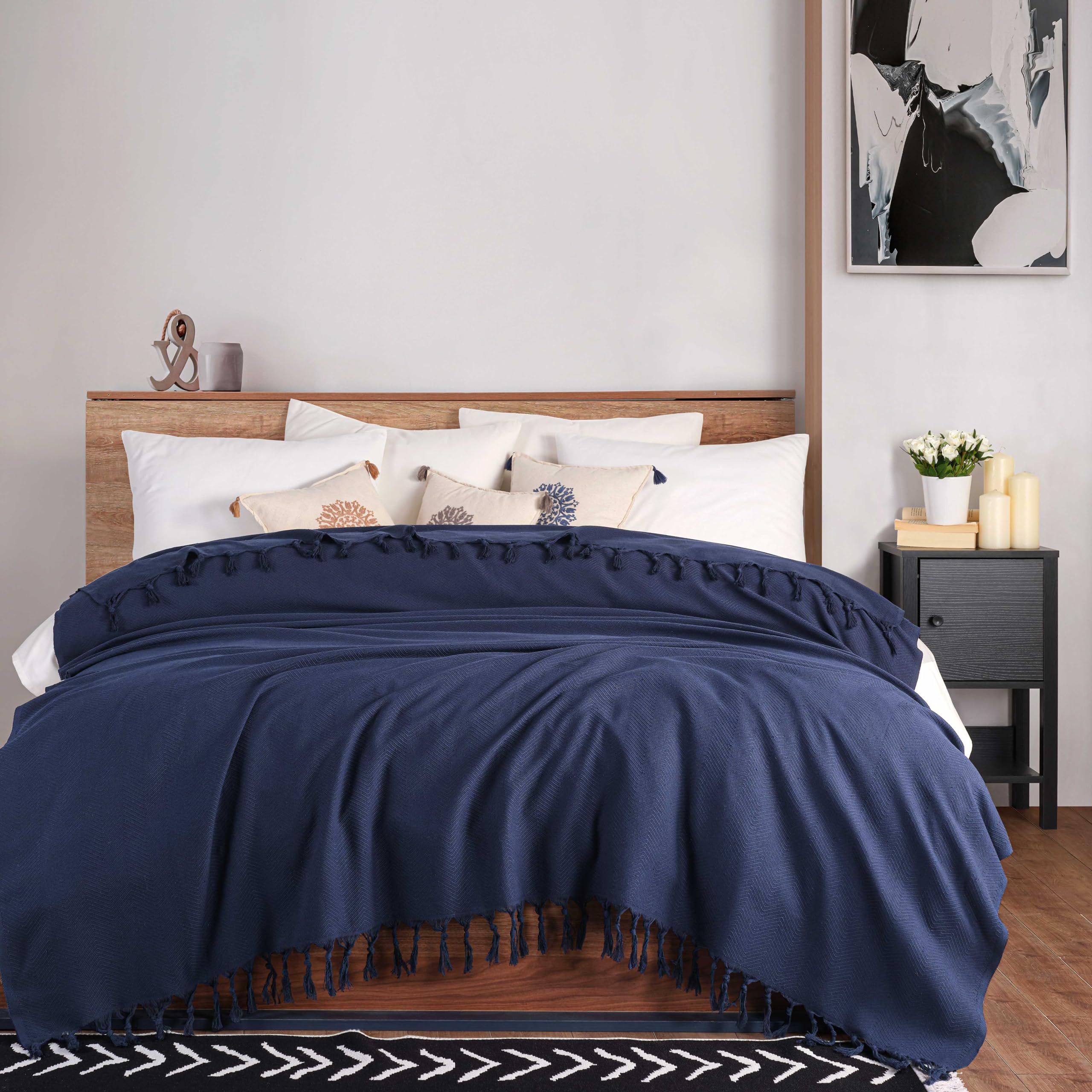 Milam London Cotton Throw For Sofas, Navy Blue, 200 x 230 cm - Image 2