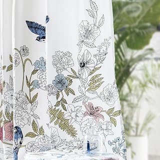 Tranquebar Curtain Co. Cotton Curtains 7 Feet Long Set of 2, 60-65% Room Darkening, Blue Floral & Bird Print, Door Curtains 7 Feet Set of 2, BackTabs, Dia (213 cm) - Set of 2