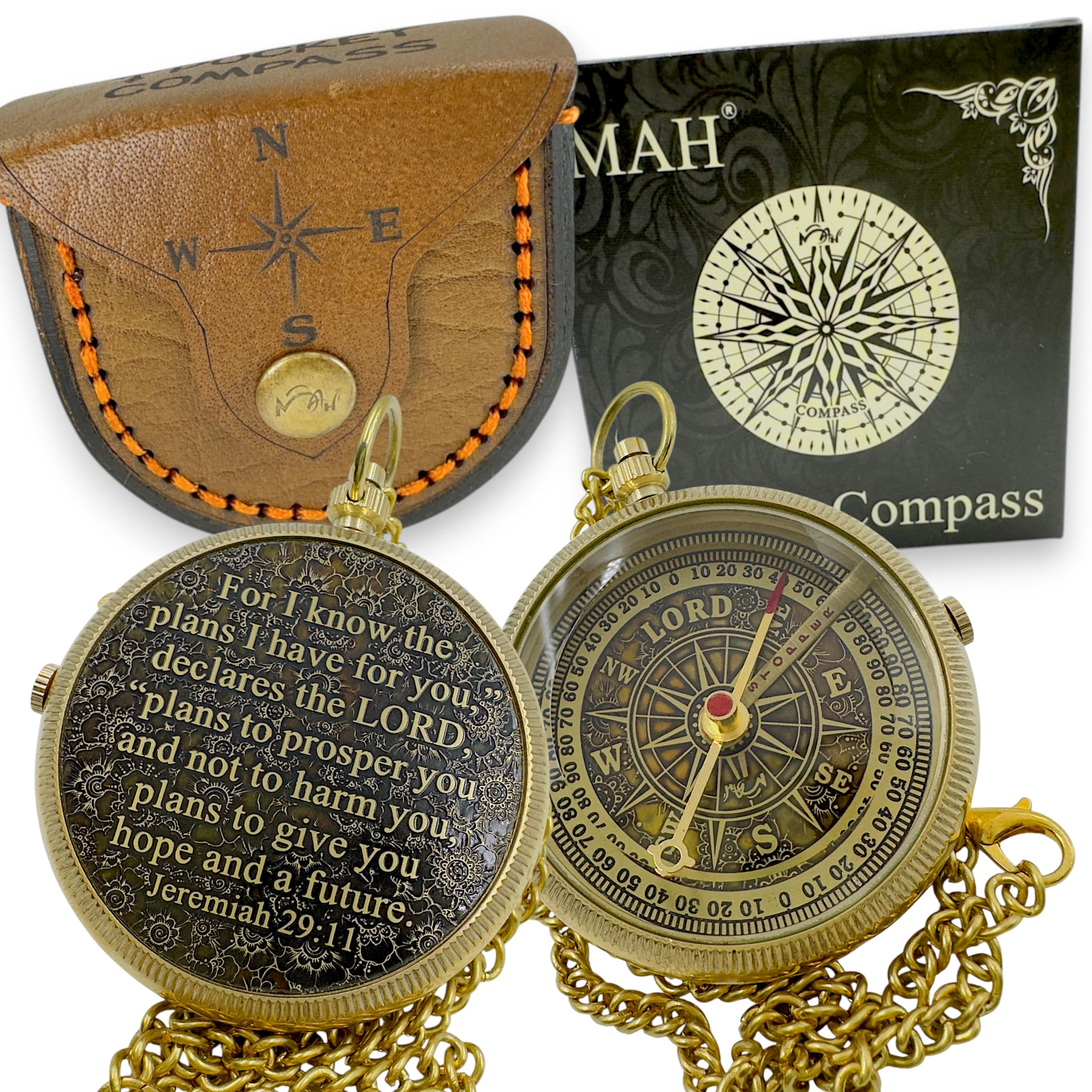 Handmade Religious Brass Compass Gift with Engraved &amp; Embossed Faith Messages – Inspirational Christian Religious Gift Keepsake for Baptism, Confirmation, Christening, First Communion or Christmas