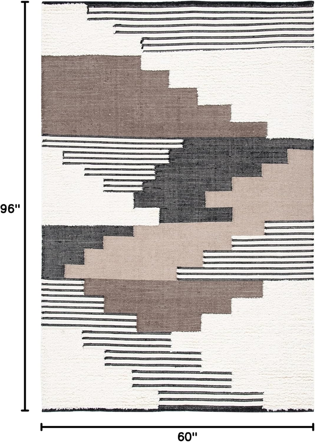 SAFAVIEH Kenya Collection Area Rug - 5' x 8', Black & Ivory, Handmade Southwestern Wool, Ideal for High Traffic Areas in Living Room, Bedroom (KNY278Z)