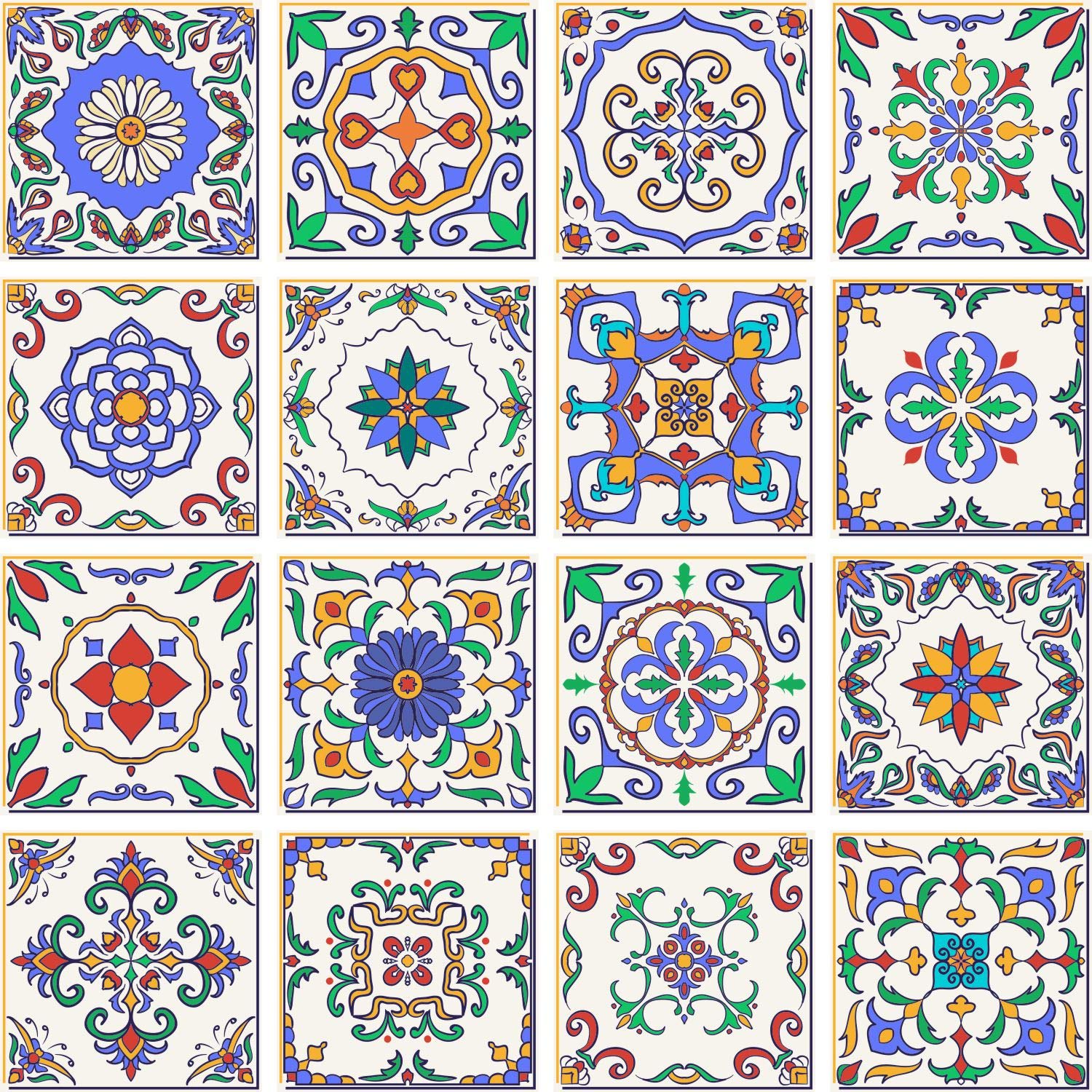 FoLIESEN - Autocollants Pour Carreaux | Carrelage Adhesif | Film Autocollant Pour Carrelage De Salle De Bains Et De Cuisine | Retirable Sans Ru00e9sidus | Azteken, .:19.5x19.5 Cm / 16pcs