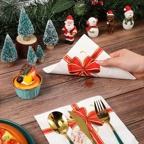 Miniatura 5 de Servilletas de papel de Navidad, caja de regalo, toallas de invitados de Navidad, desechables, nudo de lazo, servilletas de Feliz Navidad para