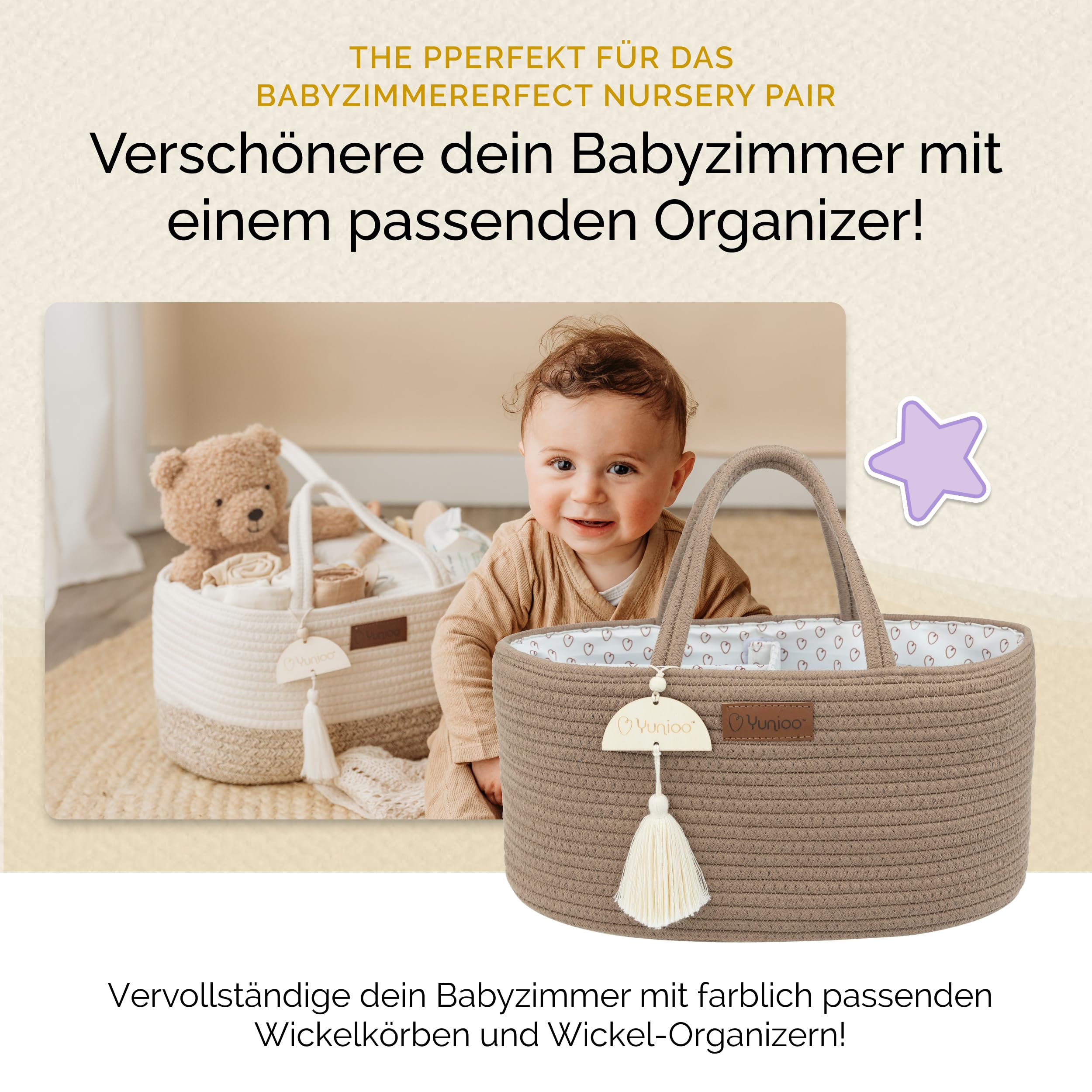 Yunioo Wickelkorb Baby mit Reise Wickelauflage, Weiche, tragbare, wasserabweisende Hülle Babykorb - Geschenke für Baby