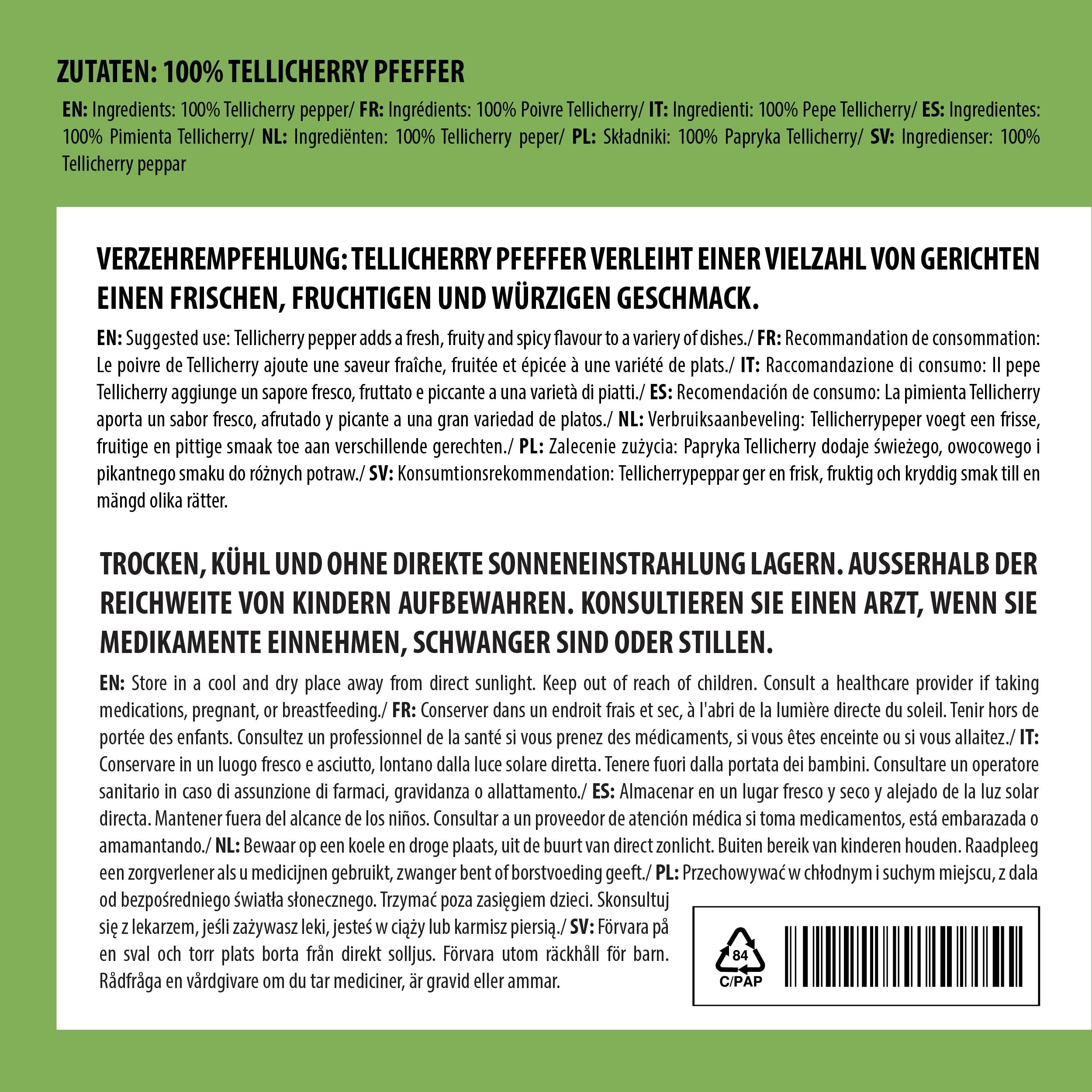 Alpi Nature Poivre en Grain Noir de Tellicherry 500g, Poivre Noir en Grain Entier Tellicherry