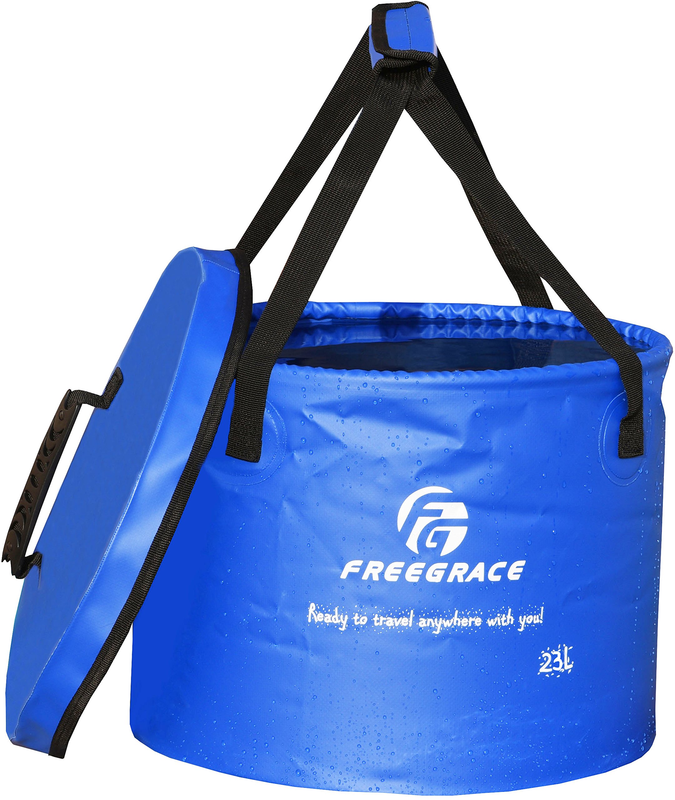 Premium Collapsible Bucket by Freegrace - Compact Portable Folding Water Container - Lightweight & Durable - Includes Handy Tool Mesh Pocket