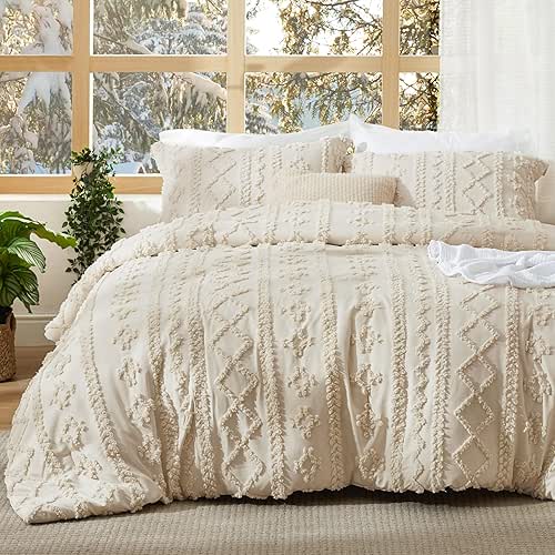 Bedsure Tufted Boho Comforter Set King Size - Beige Boho